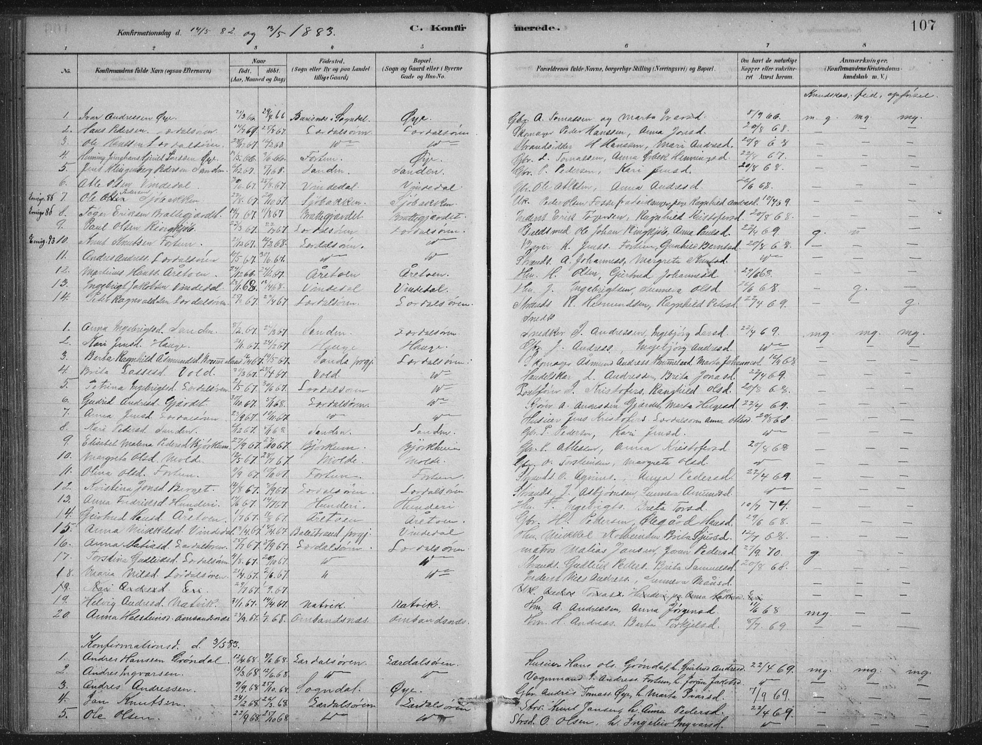 Lærdal sokneprestembete, SAB/A-81201: Parish register (official) no. D  1, 1878-1908, p. 107