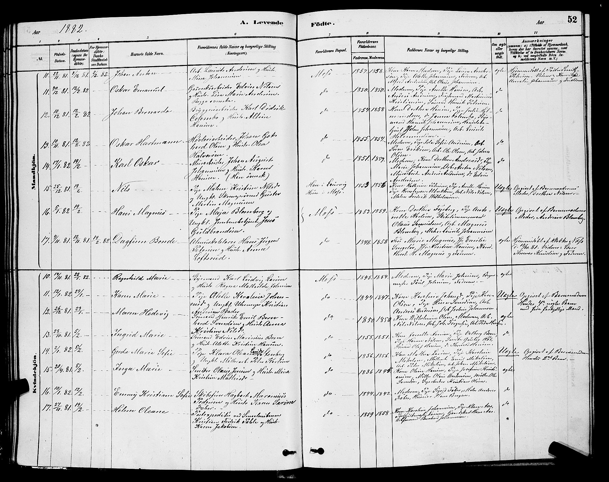 Moss prestekontor Kirkebøker, AV/SAO-A-2003/G/Ga/L0005: Parish register (copy) no. I 5, 1878-1888, p. 52