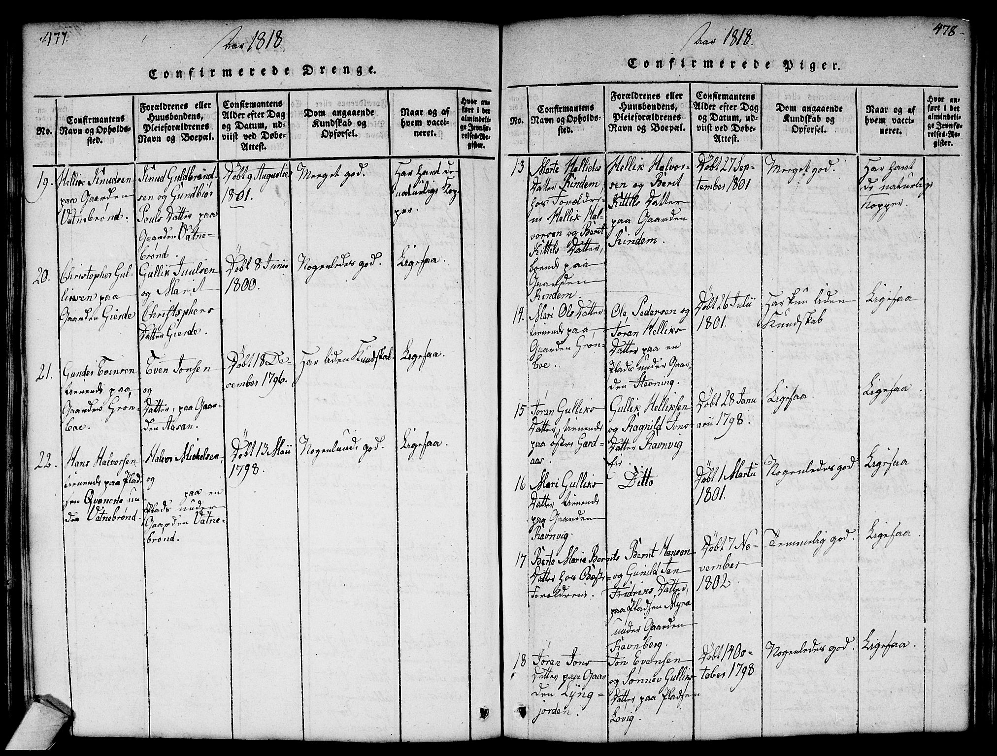 Flesberg kirkebøker, SAKO/A-18/G/Ga/L0001: Parish register (copy) no. I 1, 1816-1834, p. 477-478
