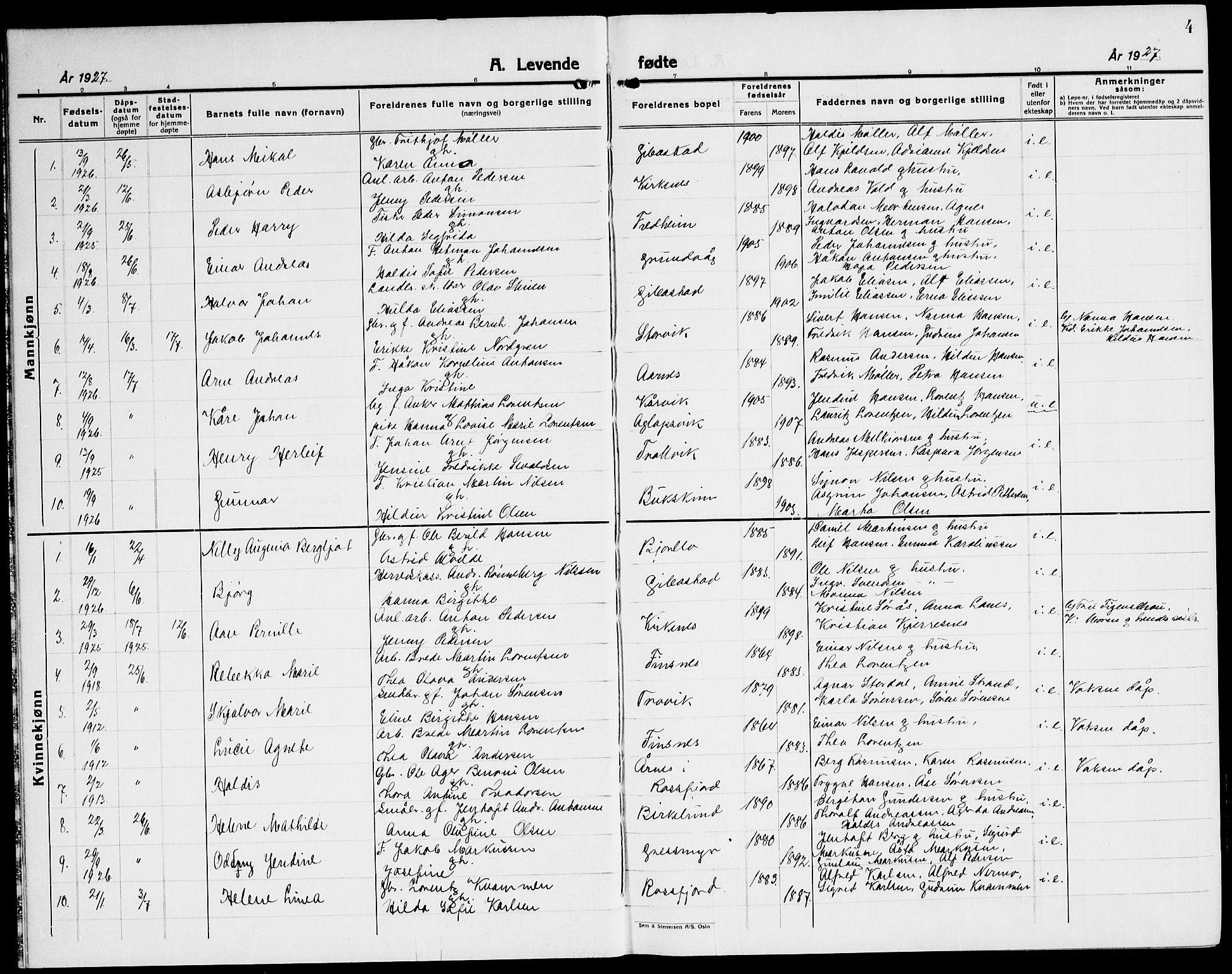 Lenvik sokneprestembete, SATØ/S-1310/H/Ha/Hab/L0010klokker: Parish register (copy) no. 10, 1927-1945, p. 4