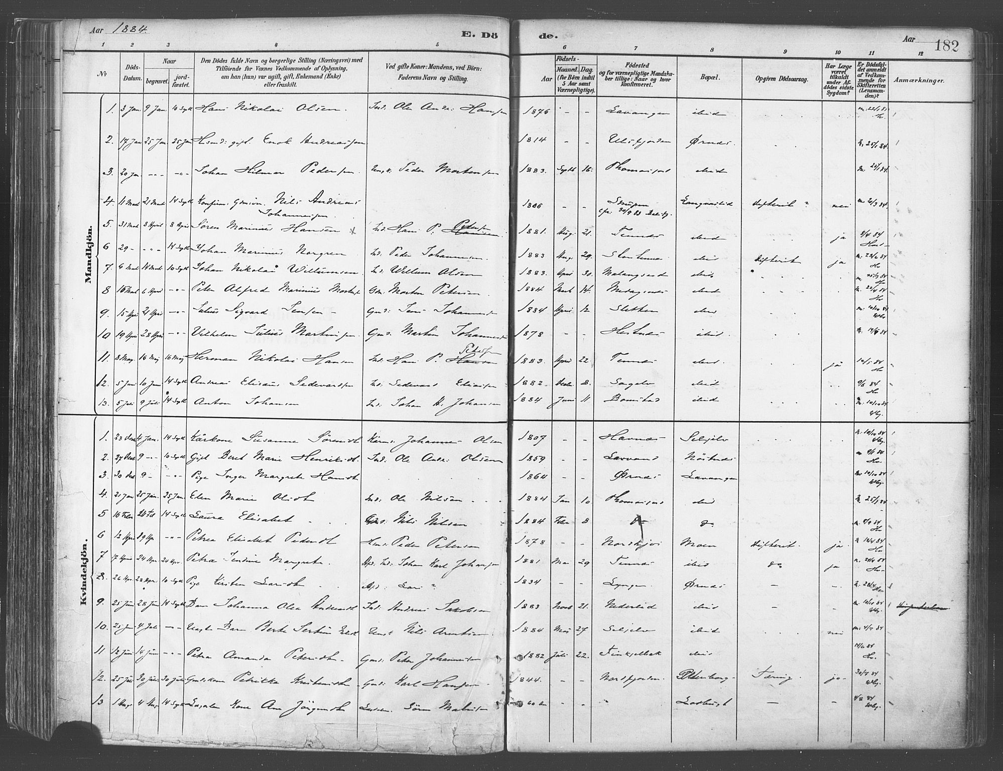 Balsfjord sokneprestembete, SATØ/S-1303/G/Ga/L0005kirke: Parish register (official) no. 5, 1884-1897, p. 182