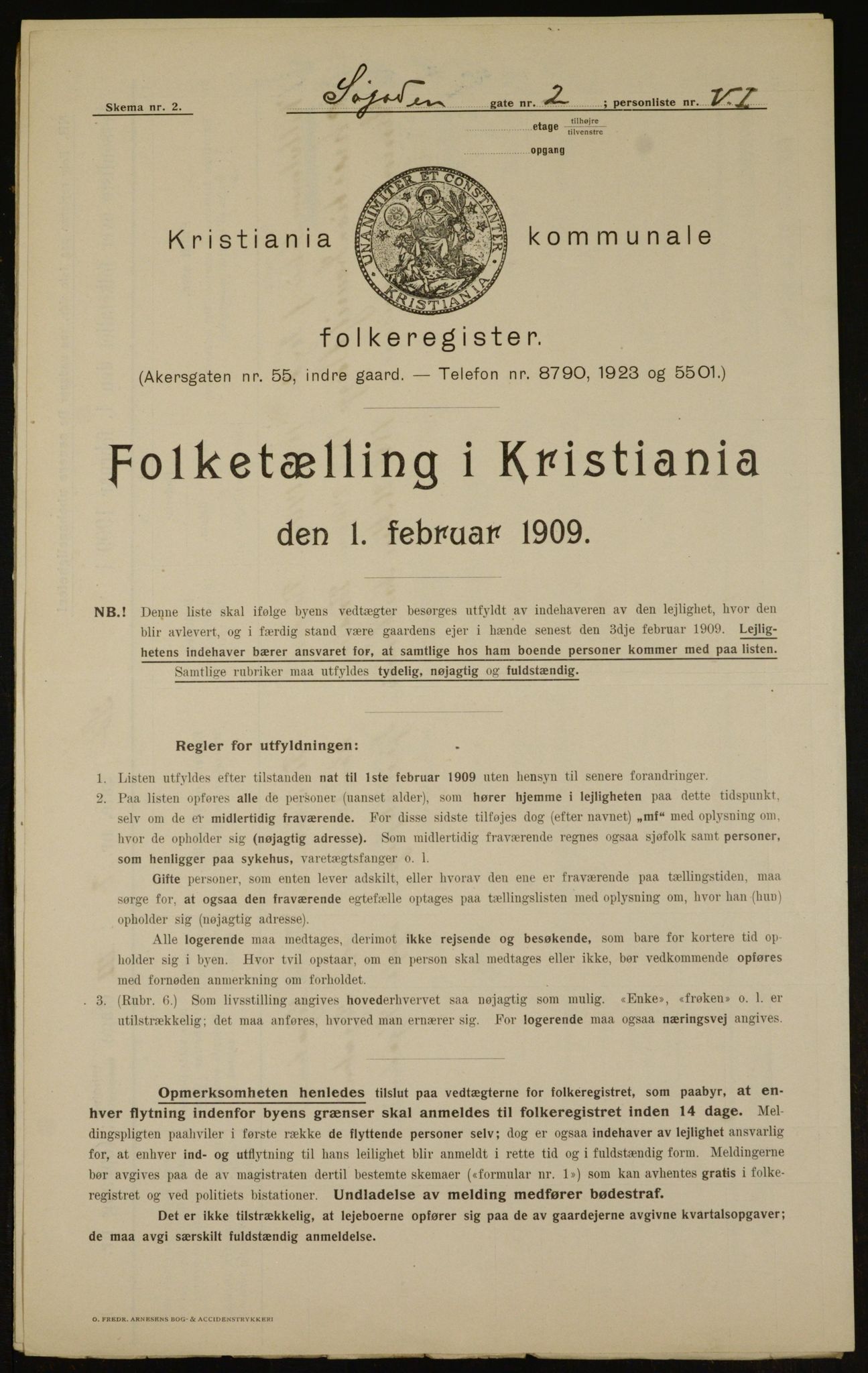 OBA, Municipal Census 1909 for Kristiania, 1909, p. 96165