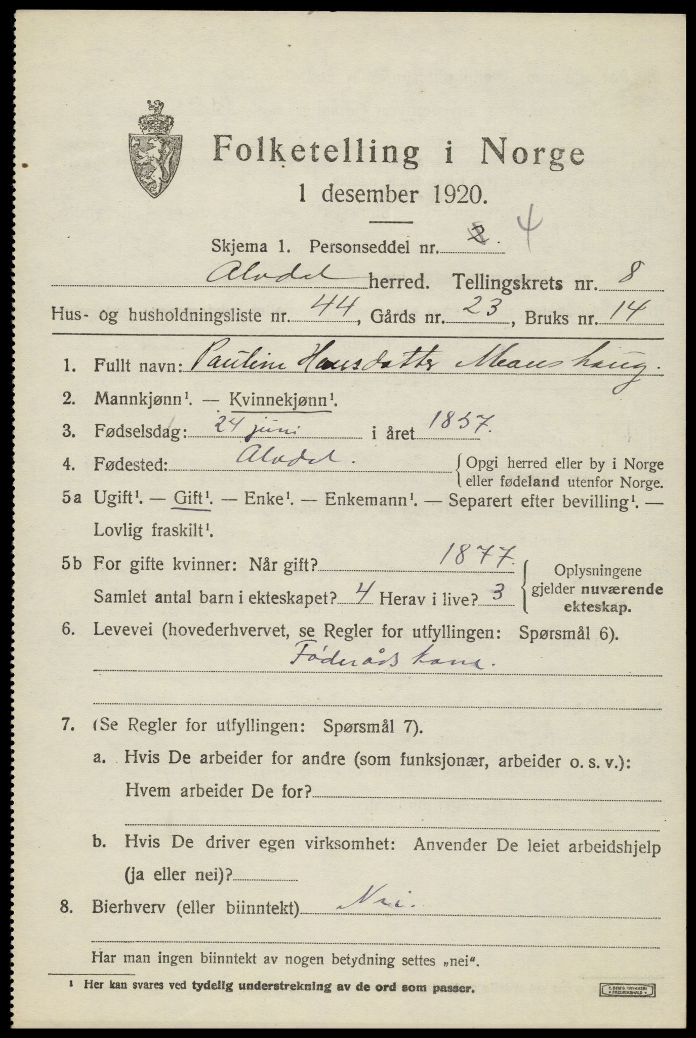 SAH, 1920 census for Alvdal, 1920, p. 4902