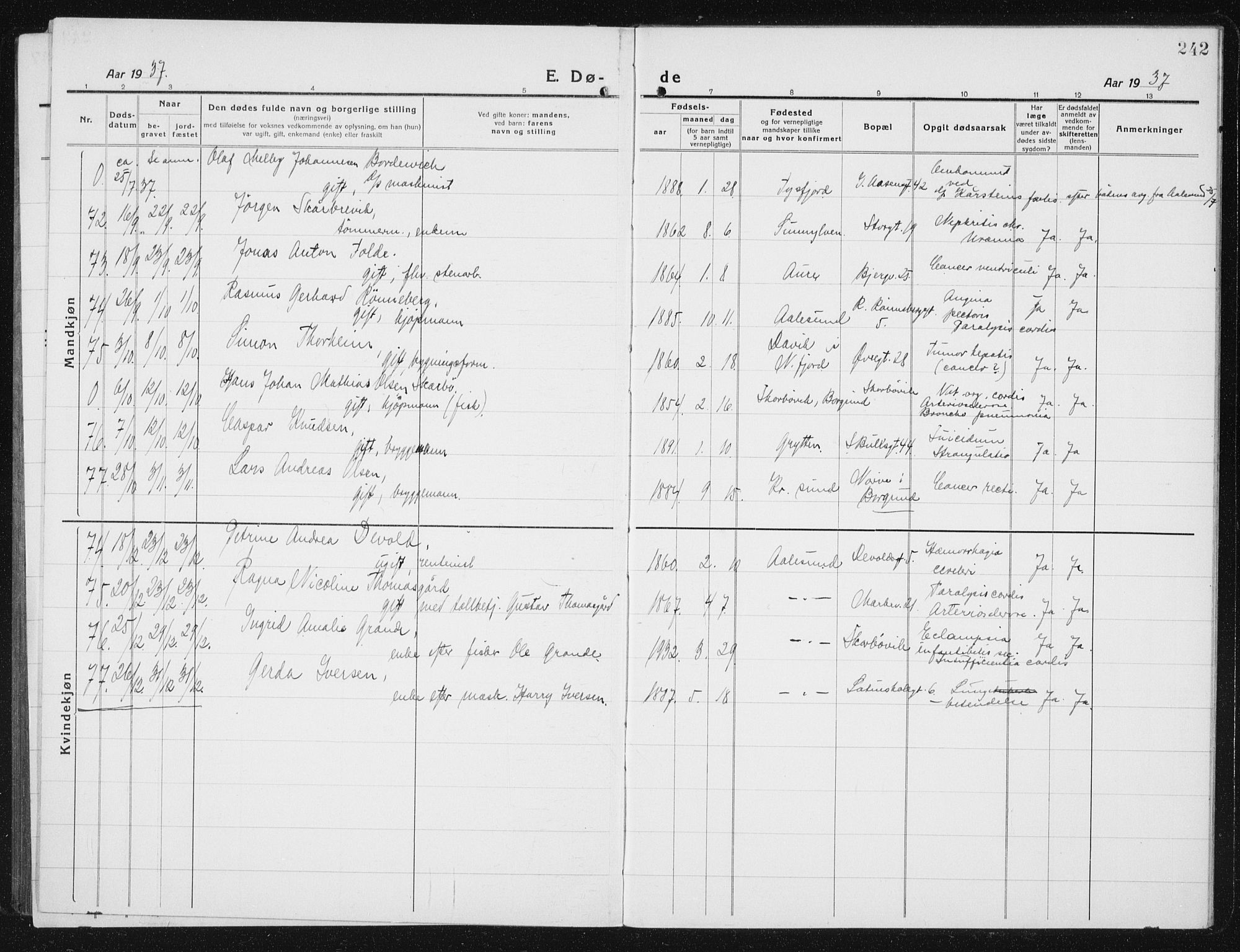 Ministerialprotokoller, klokkerbøker og fødselsregistre - Møre og Romsdal, AV/SAT-A-1454/529/L0474: Parish register (copy) no. 529C11, 1918-1938, p. 242