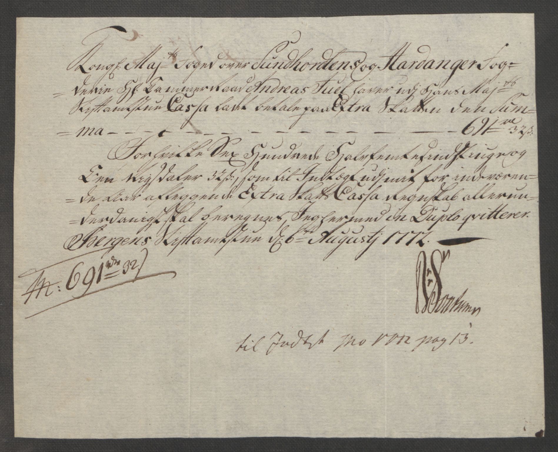 Rentekammeret inntil 1814, Reviderte regnskaper, Fogderegnskap, AV/RA-EA-4092/R48/L3136: Ekstraskatten Sunnhordland og Hardanger, 1762-1772, p. 257