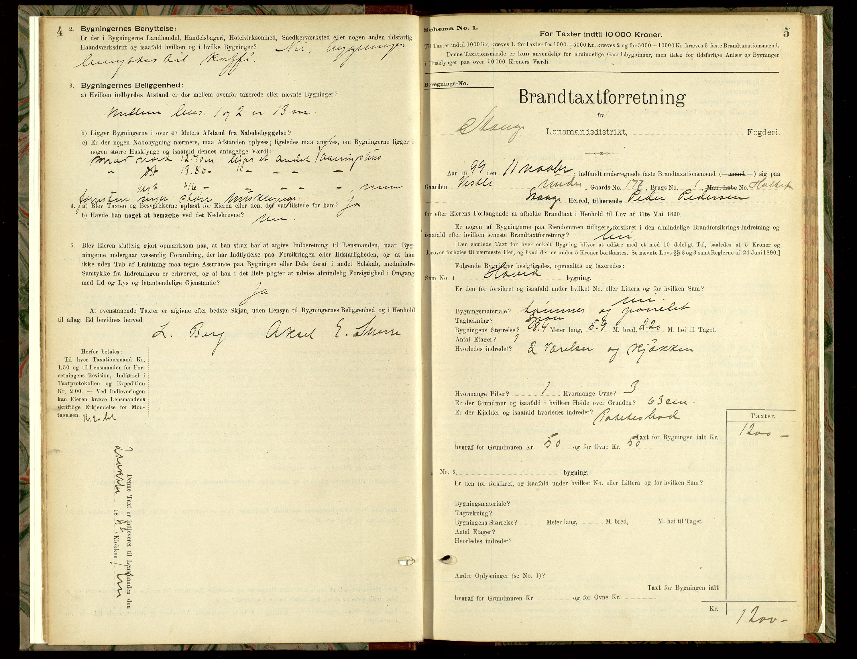 Norges Brannkasse, Stange, SAH/NBRANS-009/F/L0005: Branntakstprotokoll, 1899-1939, p. 4-5