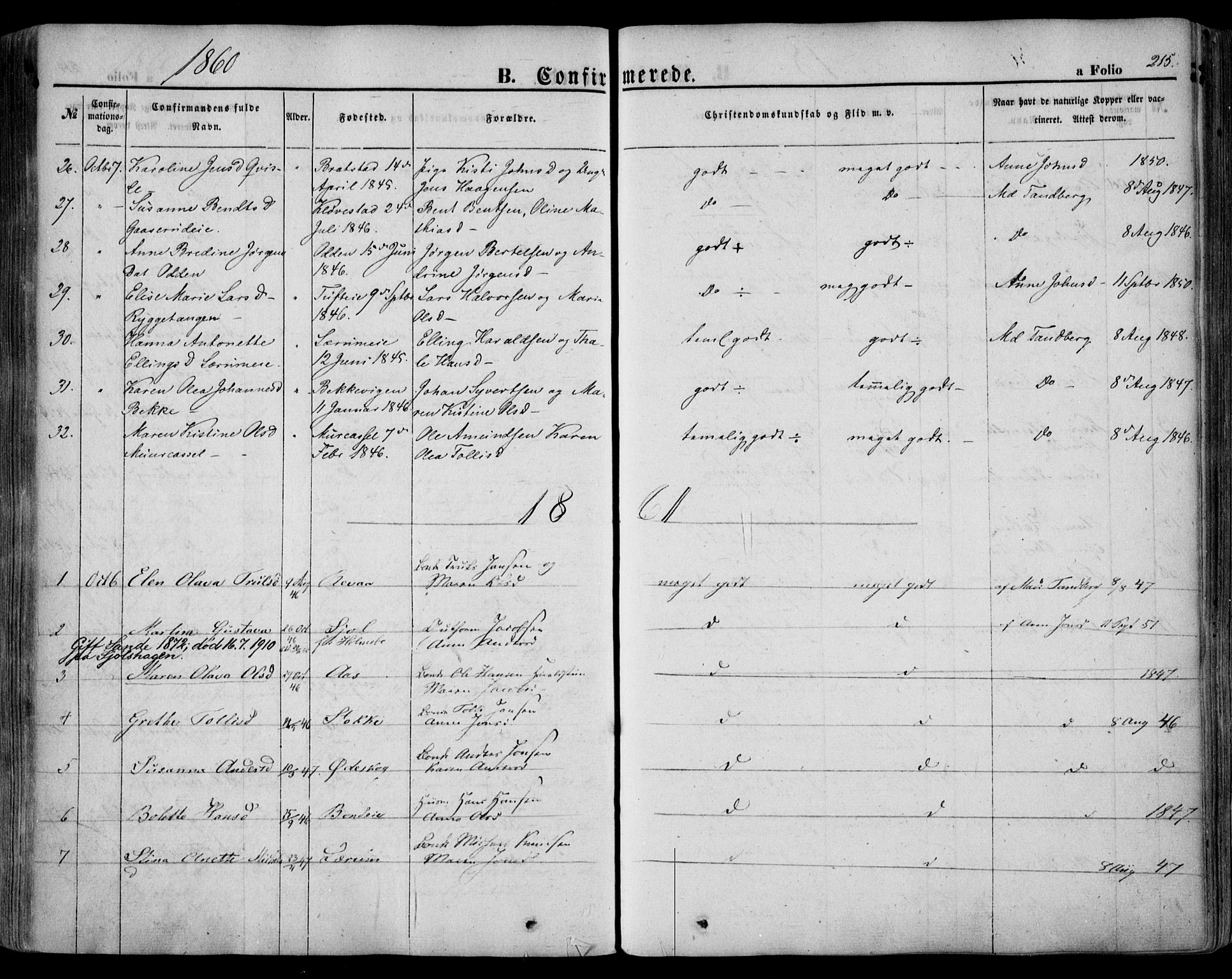 Sande Kirkebøker, SAKO/A-53/F/Fa/L0004: Parish register (official) no. 4, 1847-1864, p. 215