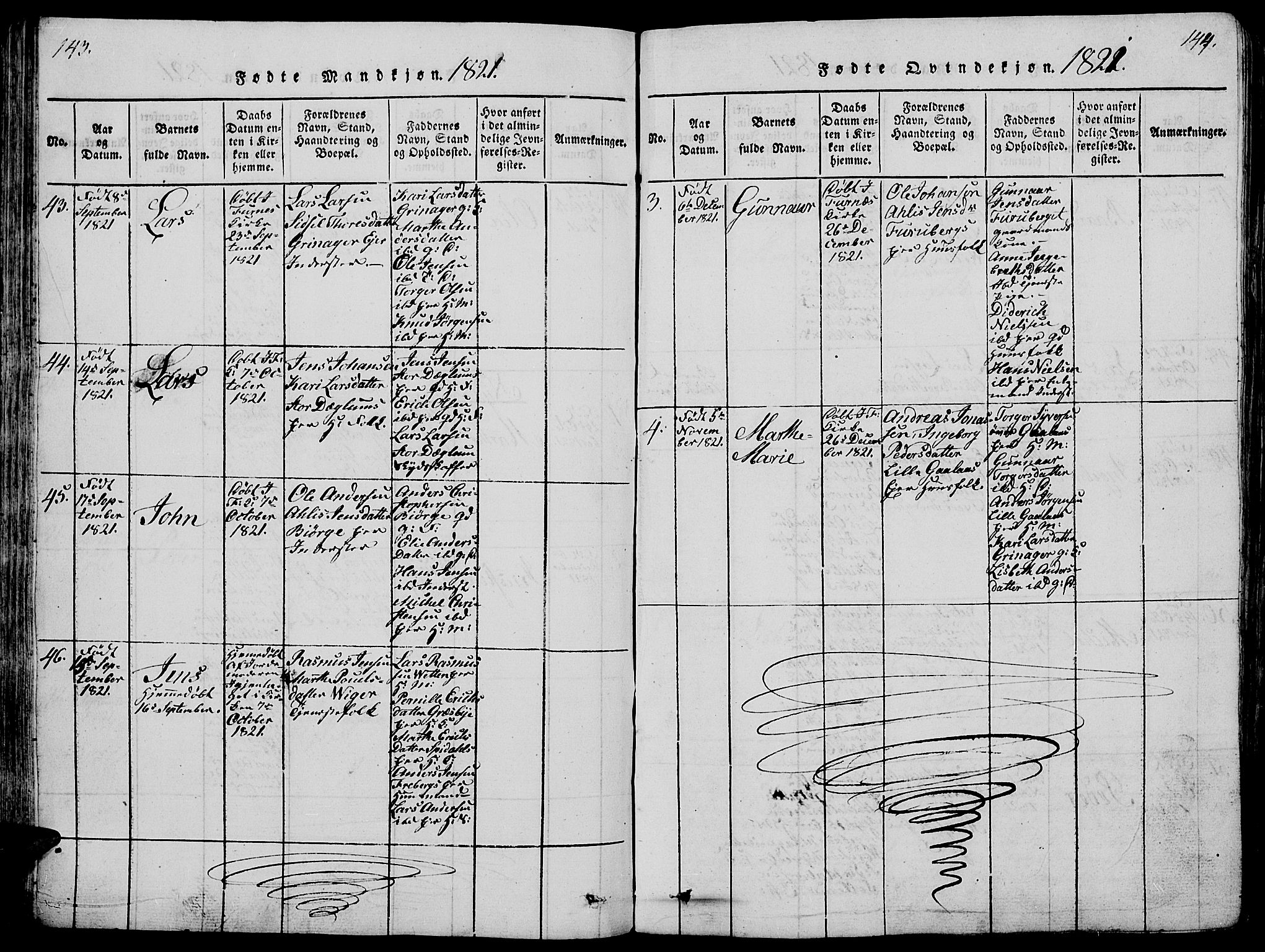 Vang prestekontor, Hedmark, AV/SAH-PREST-008/H/Ha/Hab/L0005: Parish register (copy) no. 5, 1815-1836, p. 143-144