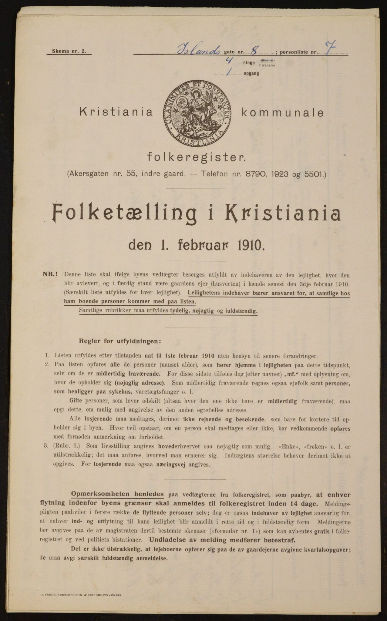 OBA, Municipal Census 1910 for Kristiania, 1910, p. 43479