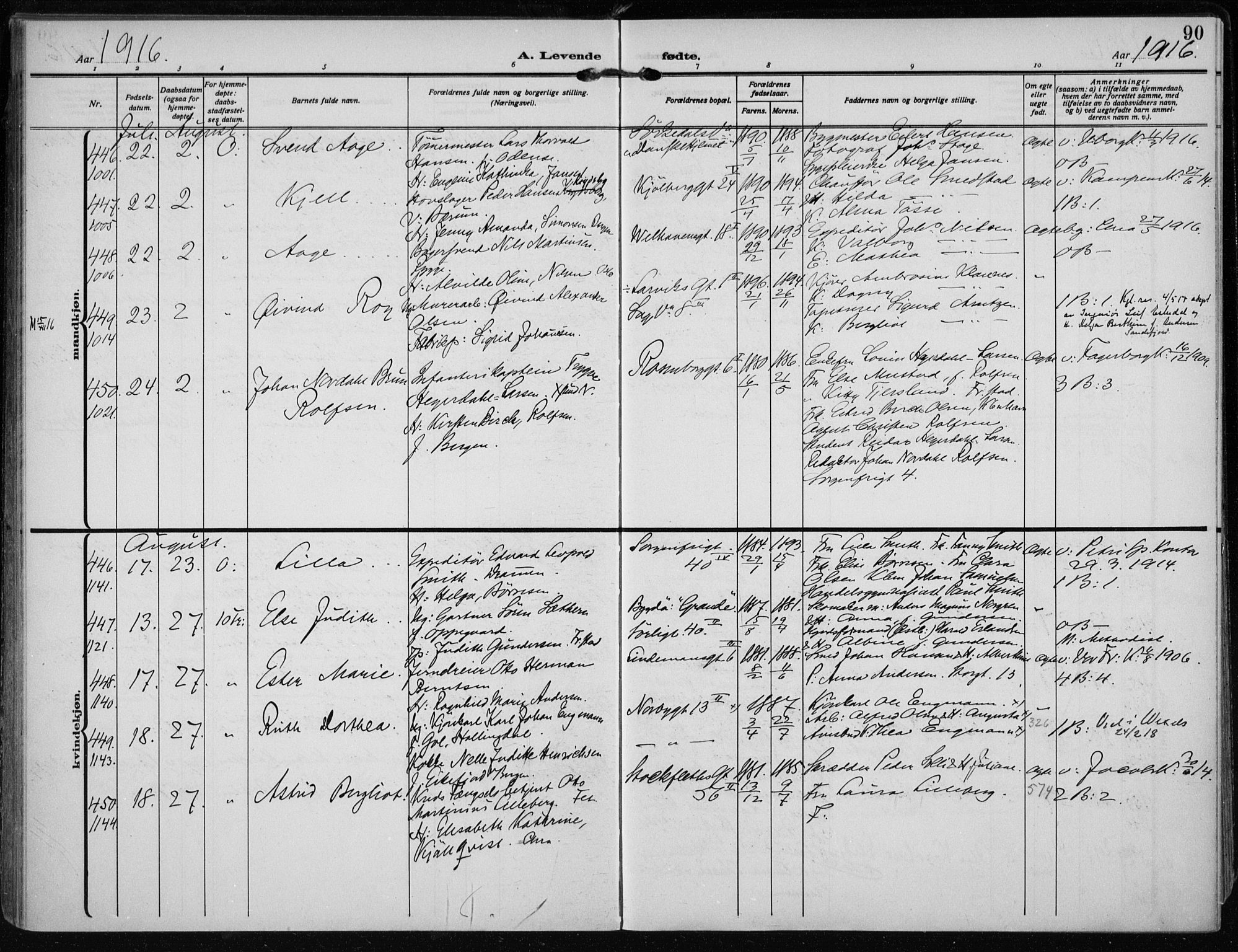 Rikshospitalet prestekontor Kirkebøker, AV/SAO-A-10309b/F/L0016: Parish register (official) no. 16, 1916-1918, p. 90