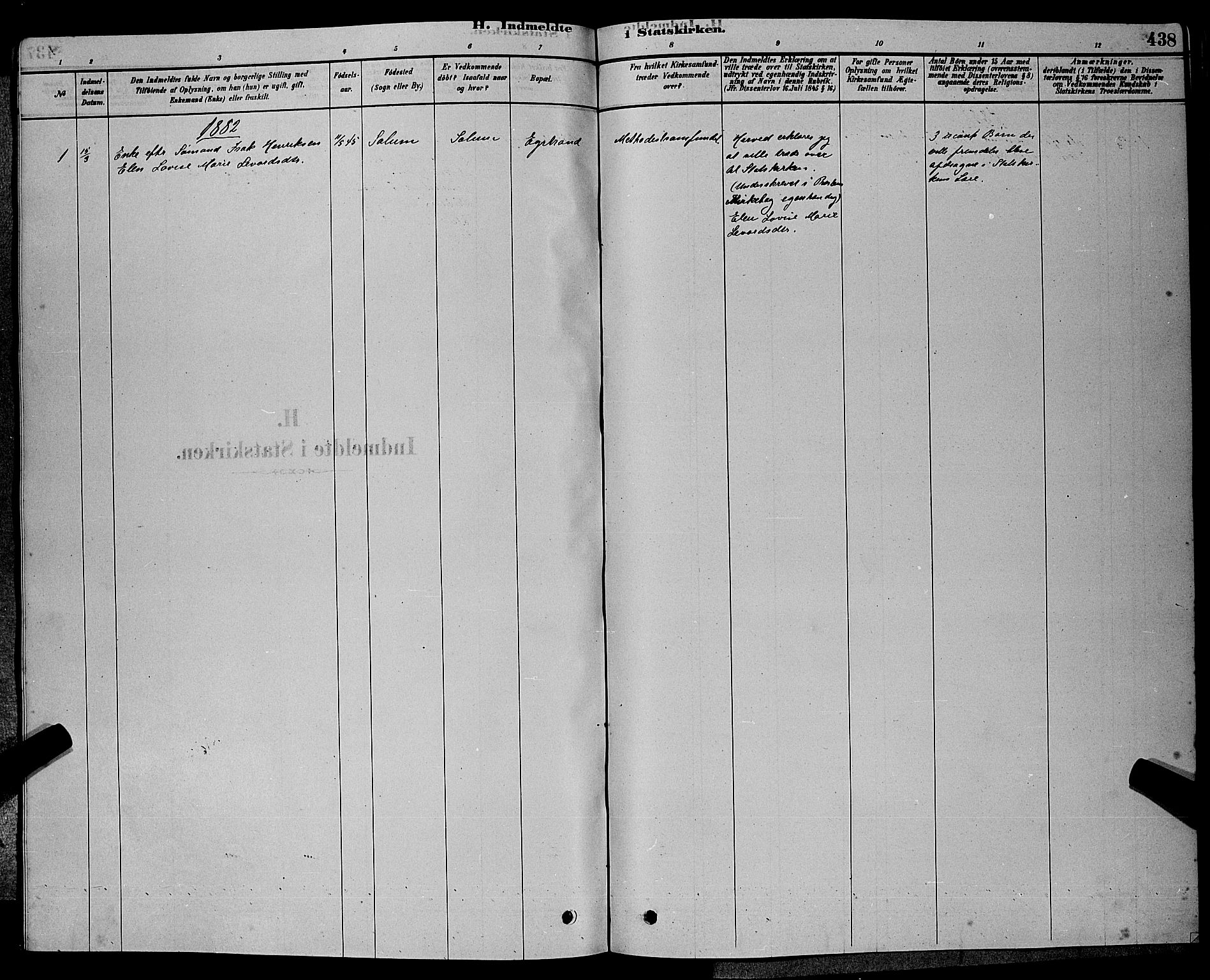 Bamble kirkebøker, SAKO/A-253/G/Ga/L0008: Parish register (copy) no. I 8, 1878-1888, p. 438