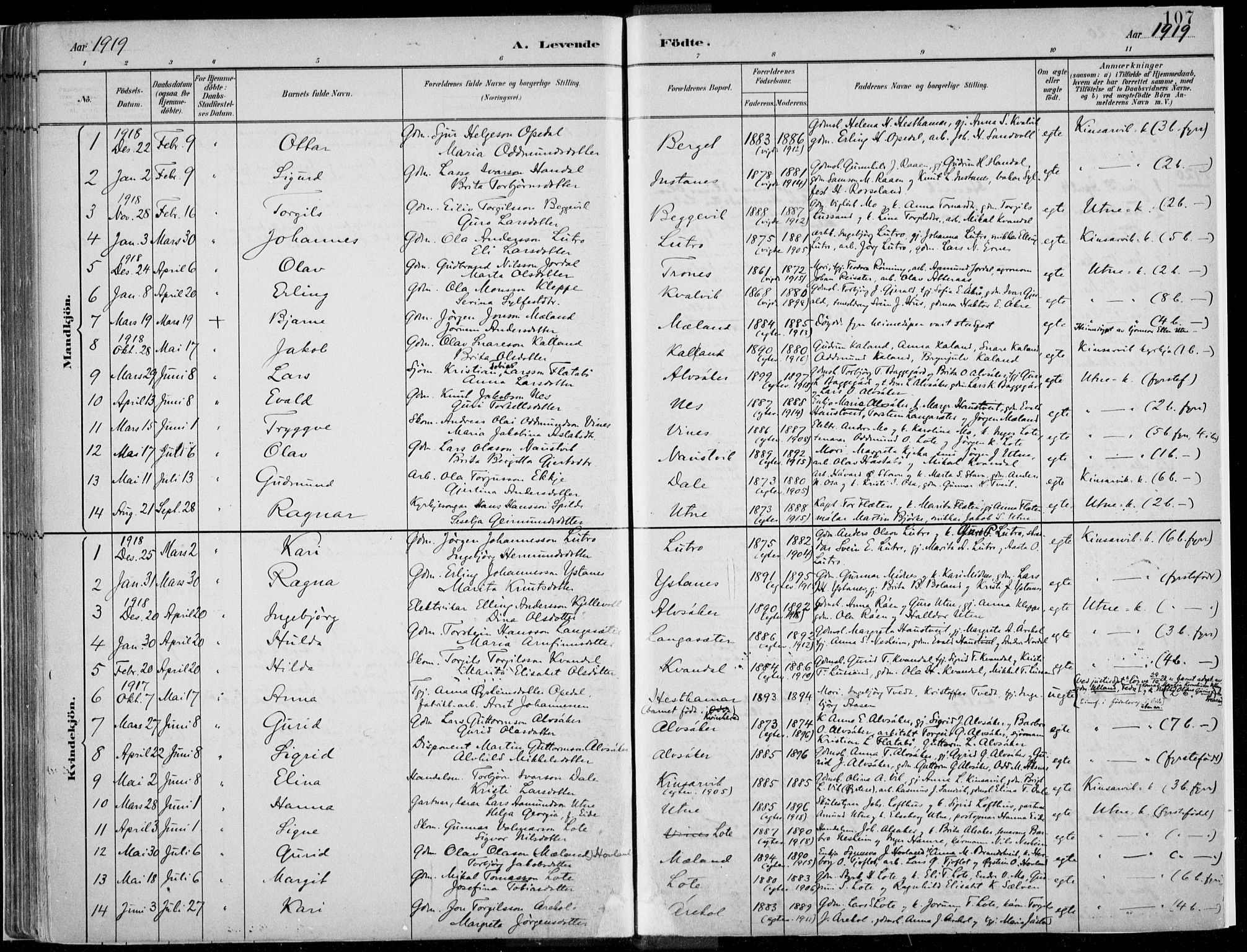 Ullensvang sokneprestembete, AV/SAB-A-78701/H/Haa: Parish register (official) no. E  1, 1882-1921, p. 107