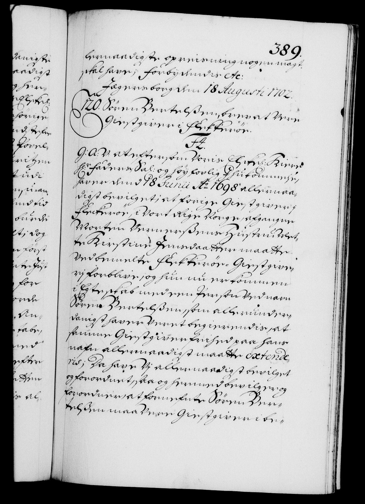 Danske Kanselli 1572-1799, AV/RA-EA-3023/F/Fc/Fca/Fcaa/L0018: Norske registre, 1699-1703, p. 389a