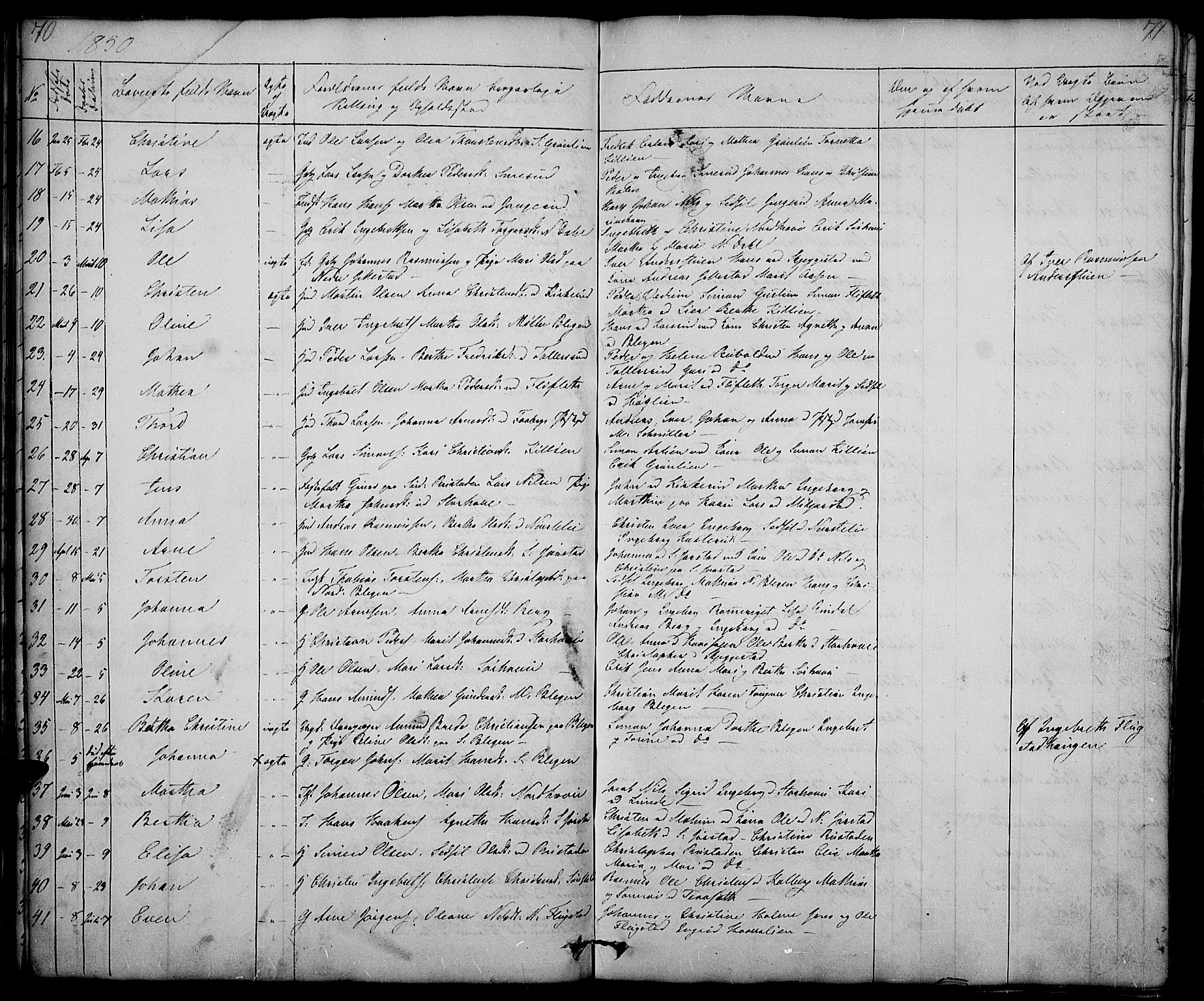 Fåberg prestekontor, SAH/PREST-086/H/Ha/Hab/L0005: Parish register (copy) no. 5, 1837-1864, p. 70-71