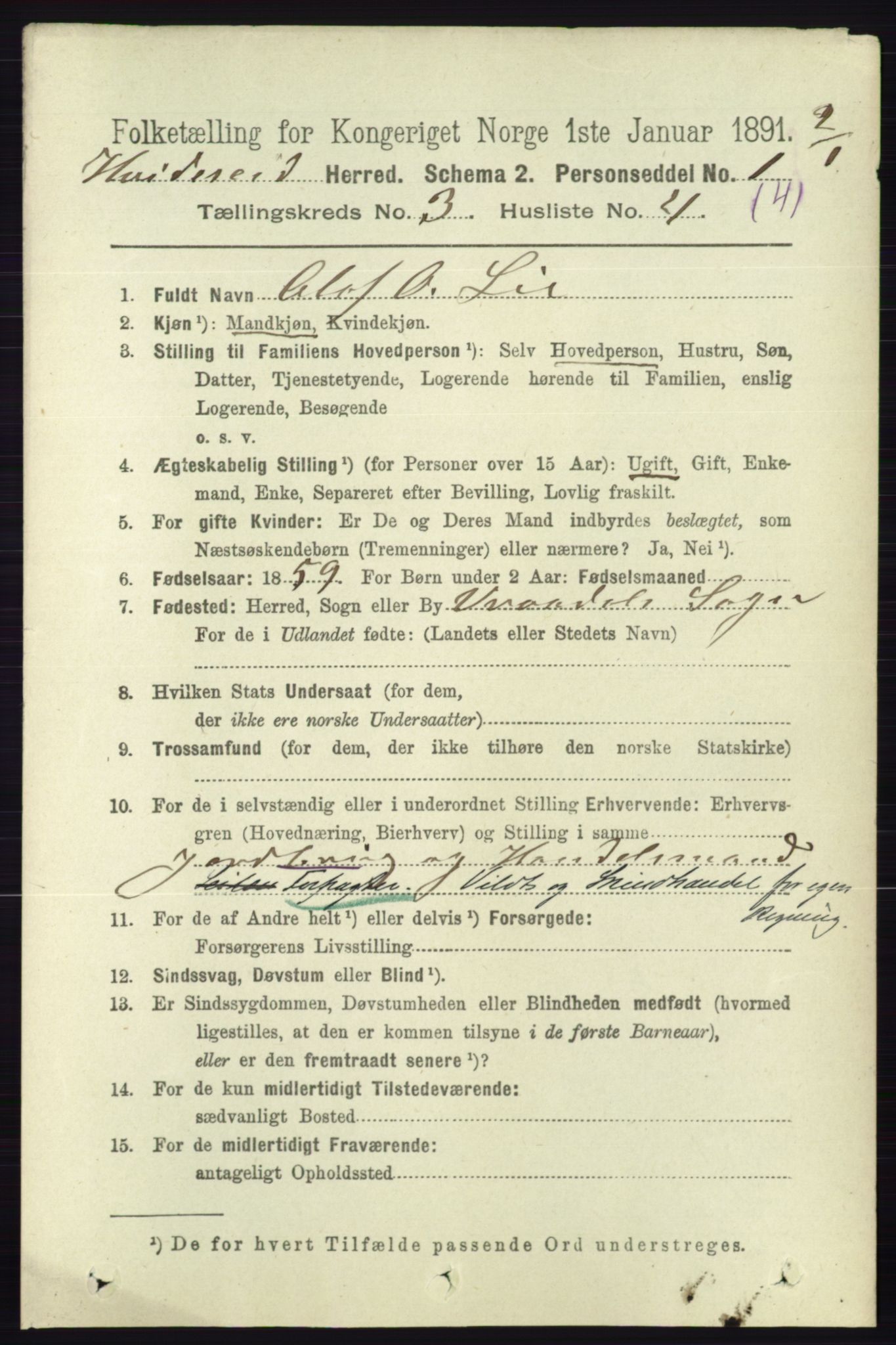 RA, 1891 census for 0829 Kviteseid, 1891, p. 515