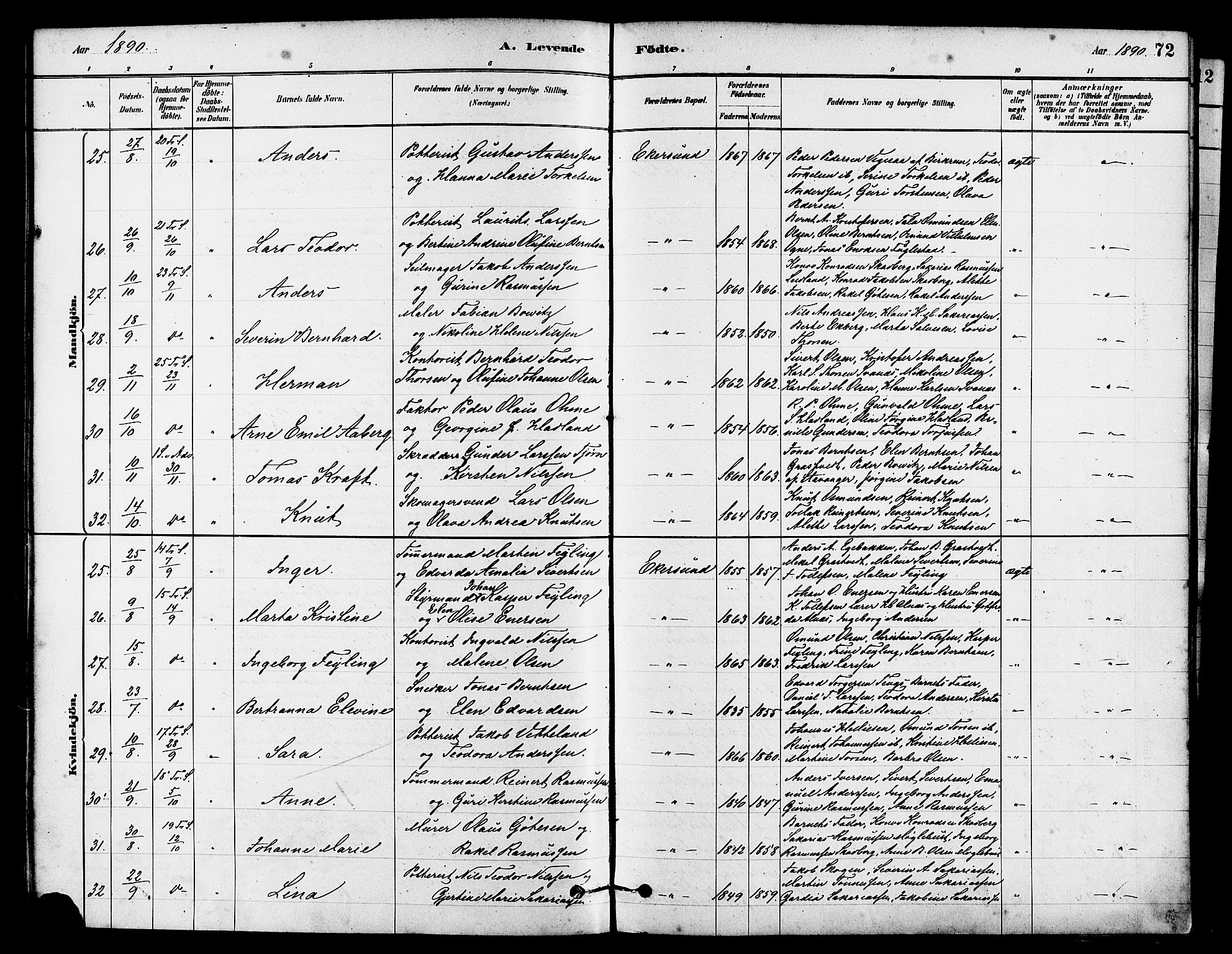Eigersund sokneprestkontor, SAST/A-101807/S08/L0015: Parish register (official) no. A 15, 1879-1892, p. 72