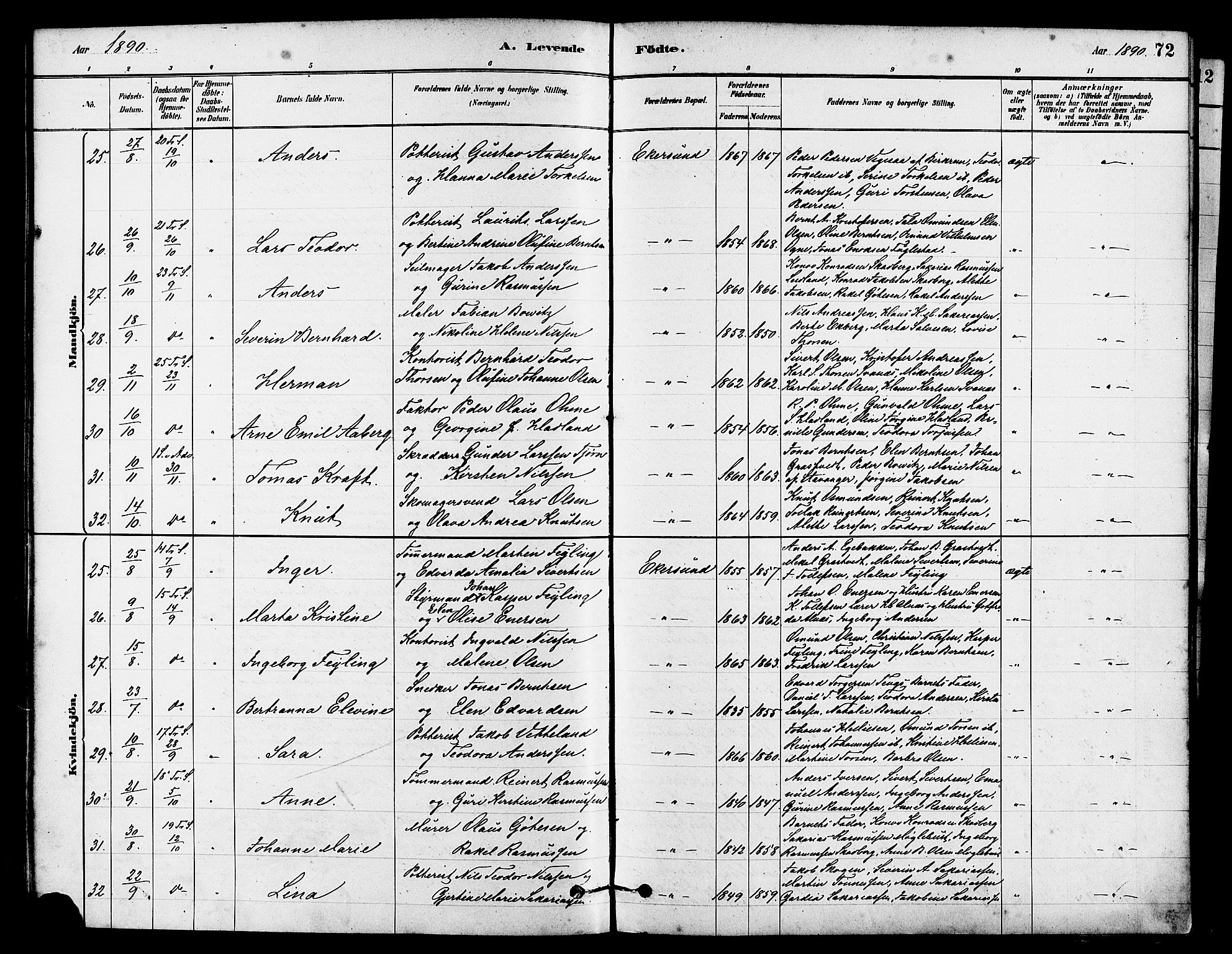 Eigersund sokneprestkontor, AV/SAST-A-101807/S08/L0015: Parish register (official) no. A 15, 1879-1892, p. 72