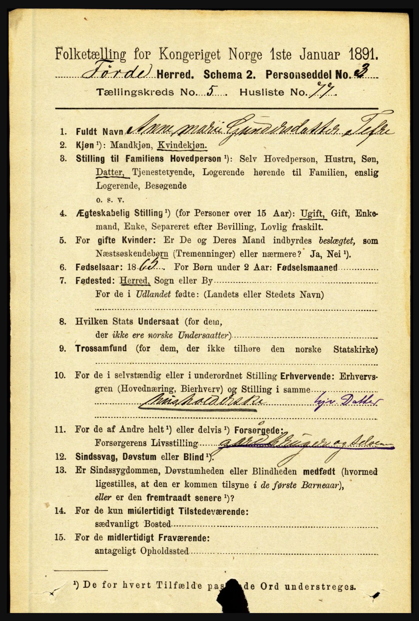 RA, 1891 census for 1432 Førde, 1891, p. 1887