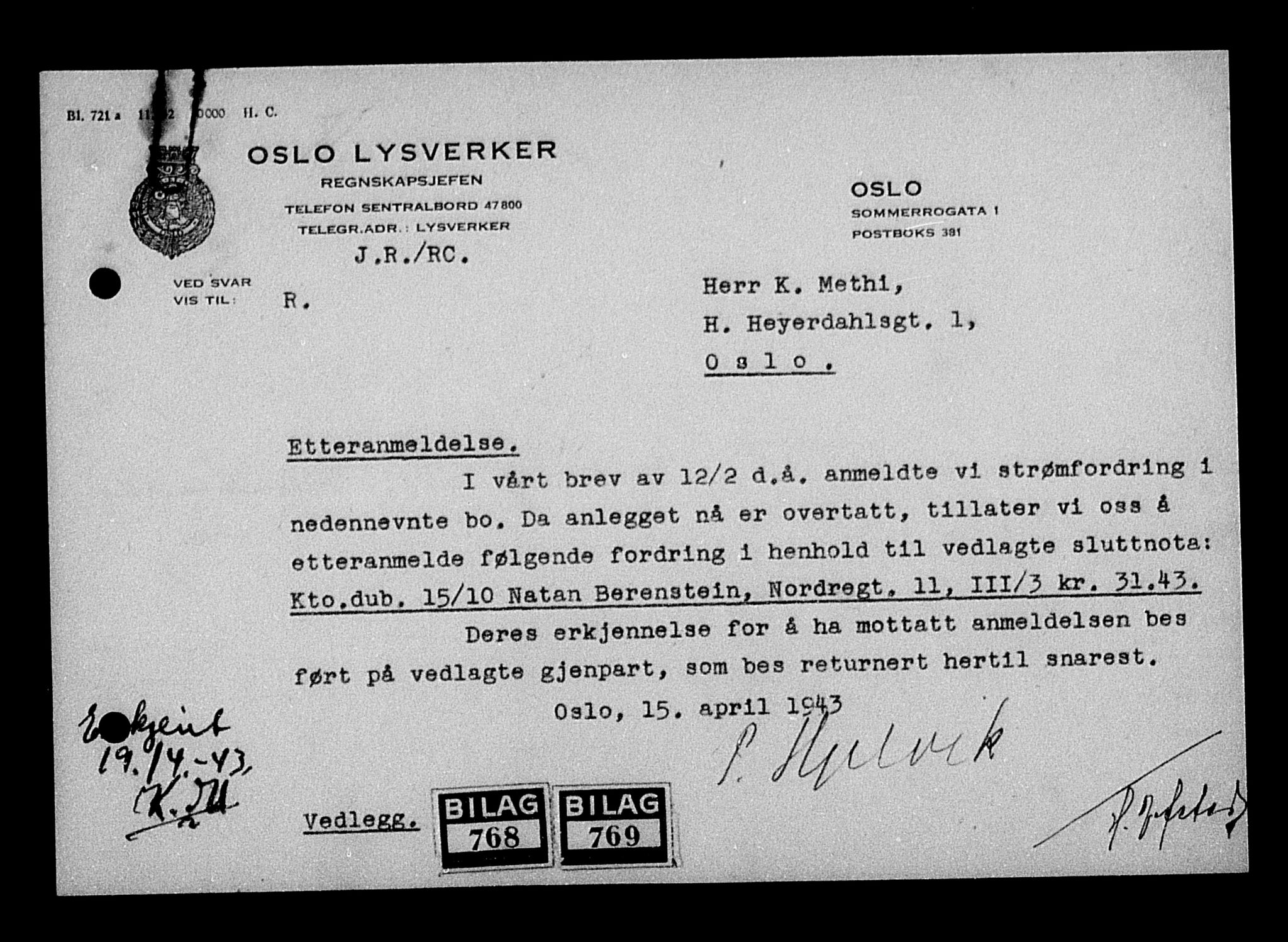 Justisdepartementet, Tilbakeføringskontoret for inndratte formuer, AV/RA-S-1564/H/Hc/Hcc/L0923: --, 1945-1947, p. 405