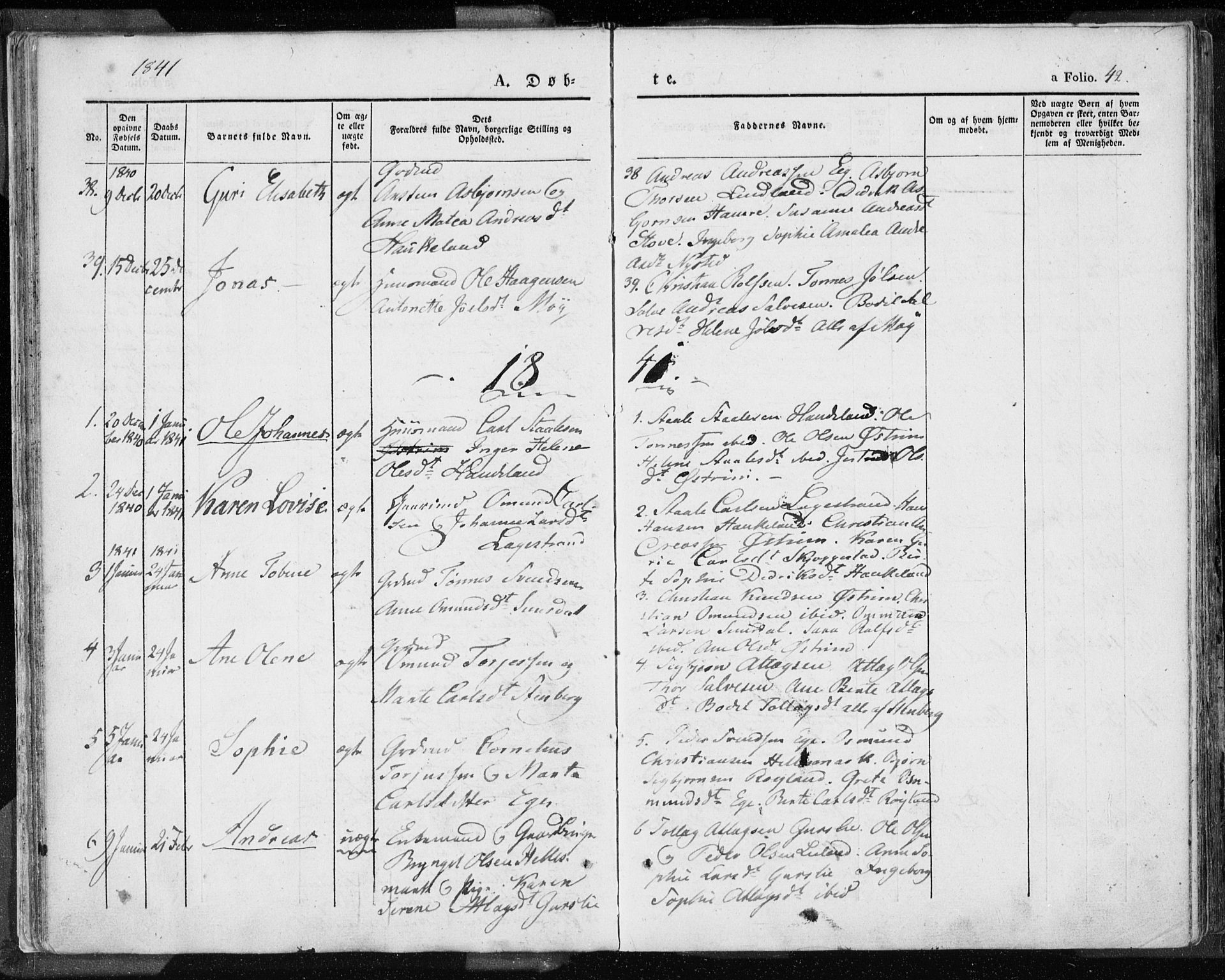 Lund sokneprestkontor, SAST/A-101809/S06/L0007: Parish register (official) no. A 7.1, 1833-1854, p. 42