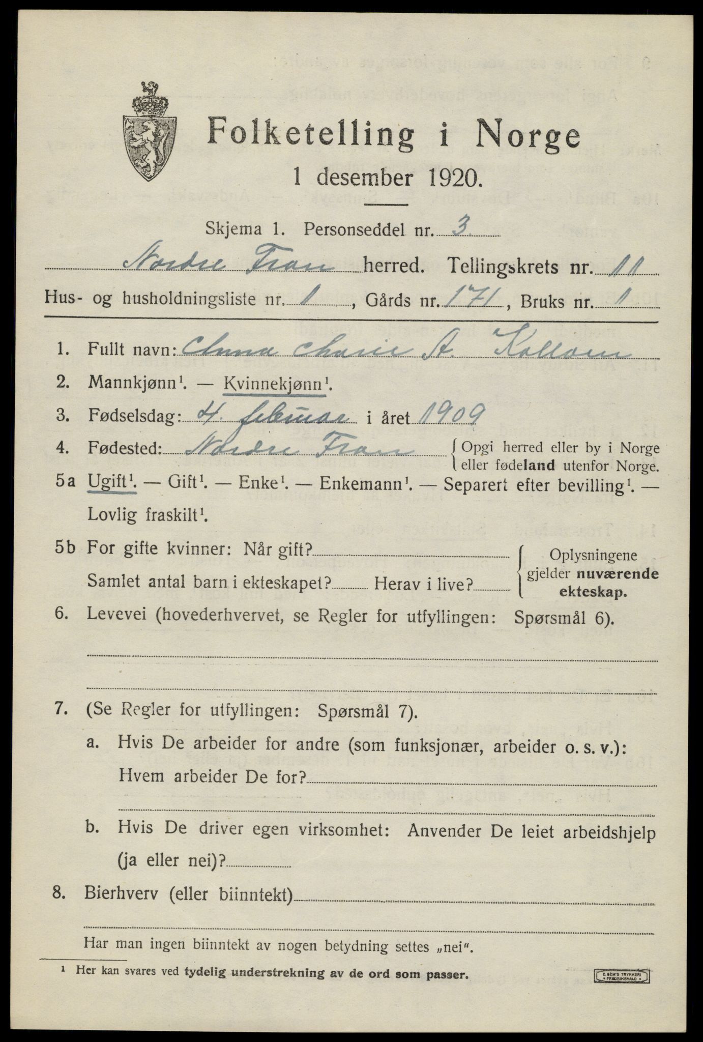 SAH, 1920 census for Nord-Fron, 1920, p. 9390