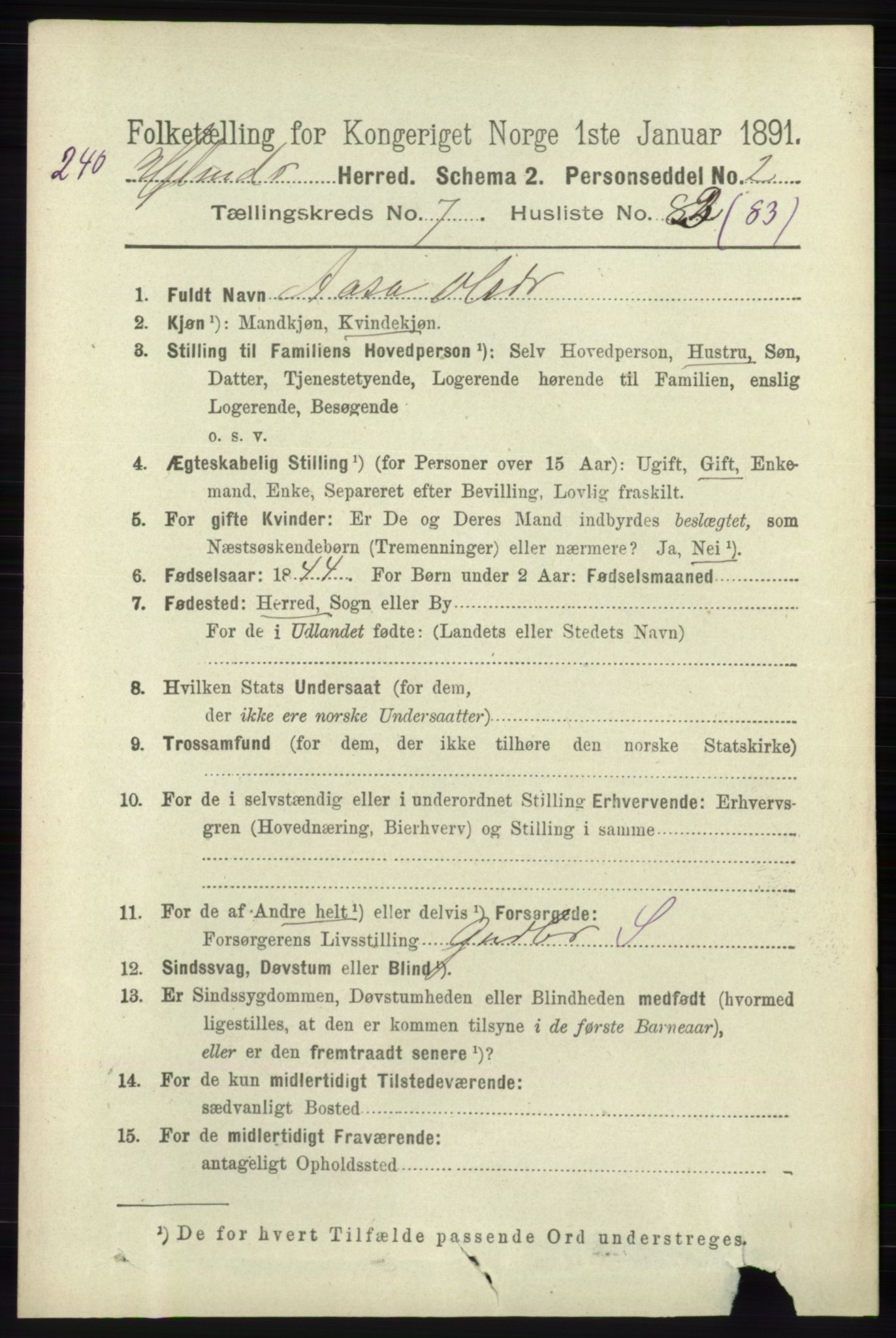 RA, 1891 census for 1133 Hjelmeland, 1891, p. 2408