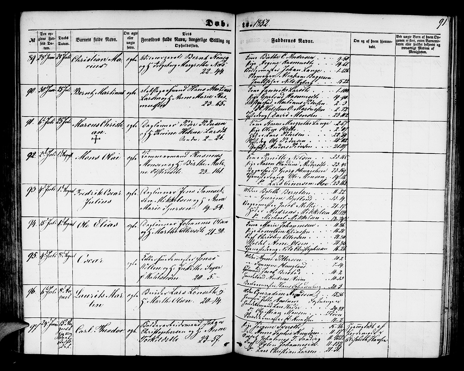 Korskirken sokneprestembete, SAB/A-76101/H/Hab: Parish register (copy) no. B 2, 1847-1853, p. 91