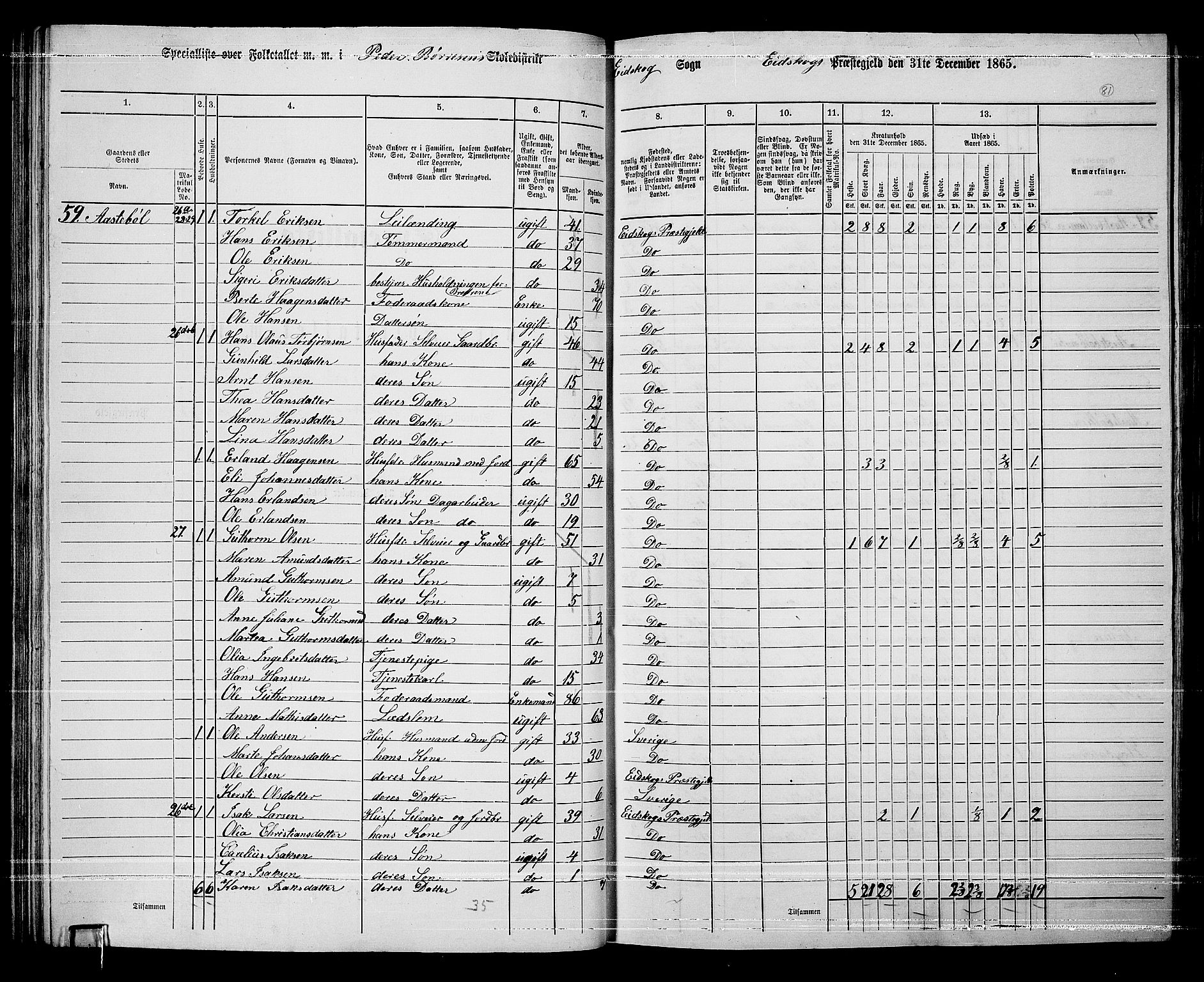 RA, 1865 census for Eidskog, 1865, p. 71