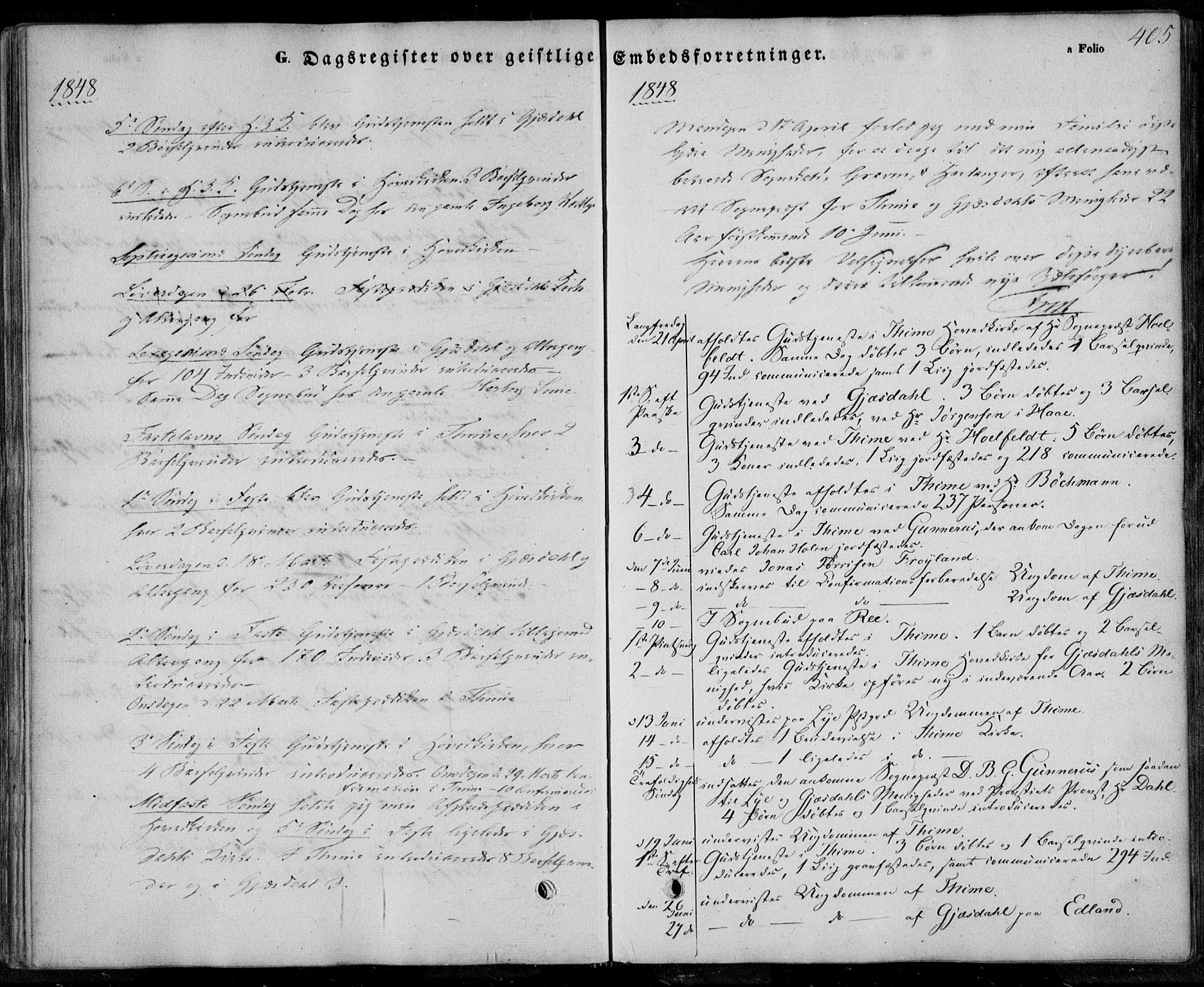 Lye sokneprestkontor, AV/SAST-A-101794/001/30BA/L0006: Parish register (official) no. A 5.2, 1842-1855, p. 405