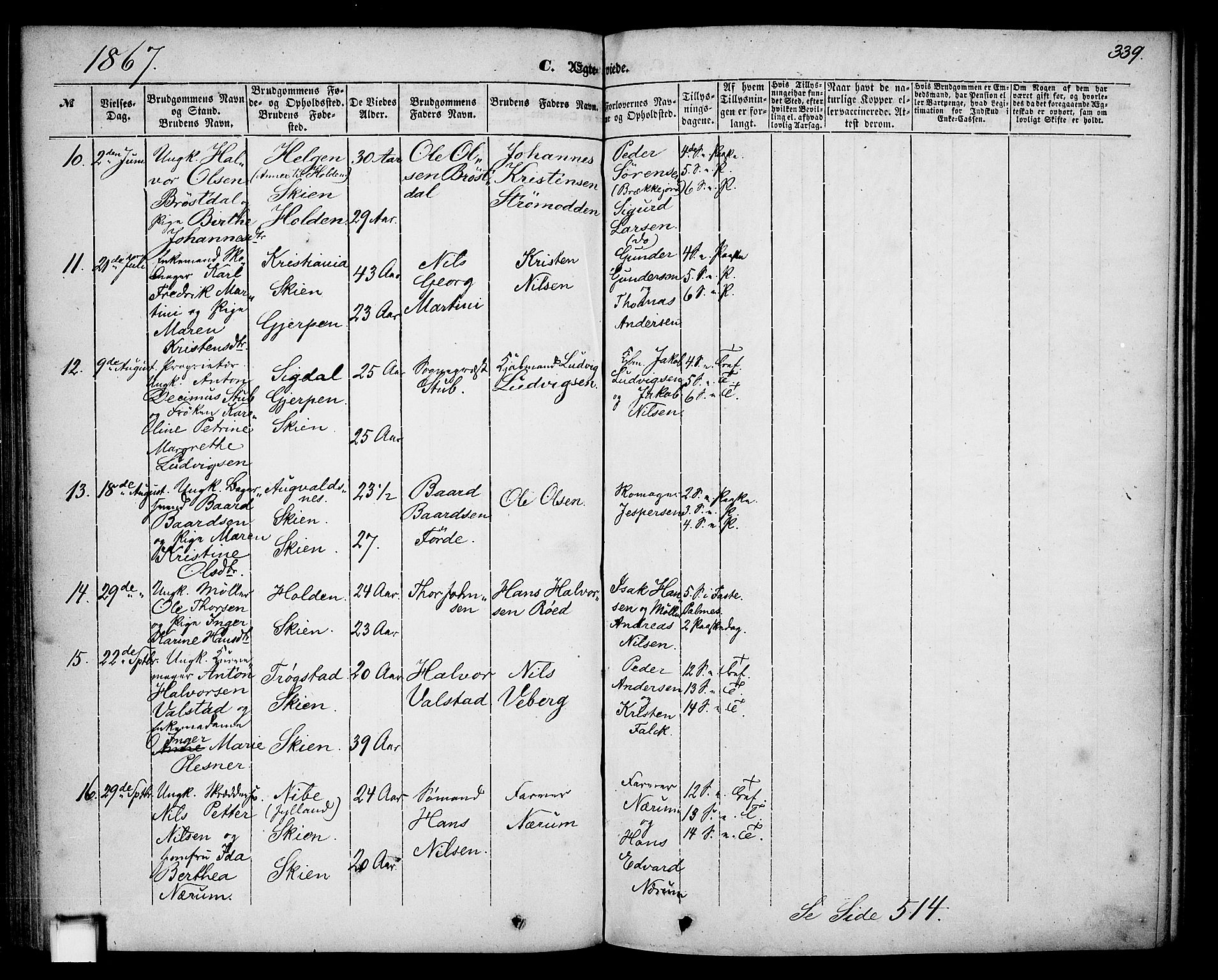 Skien kirkebøker, SAKO/A-302/G/Ga/L0004: Parish register (copy) no. 4, 1843-1867, p. 339