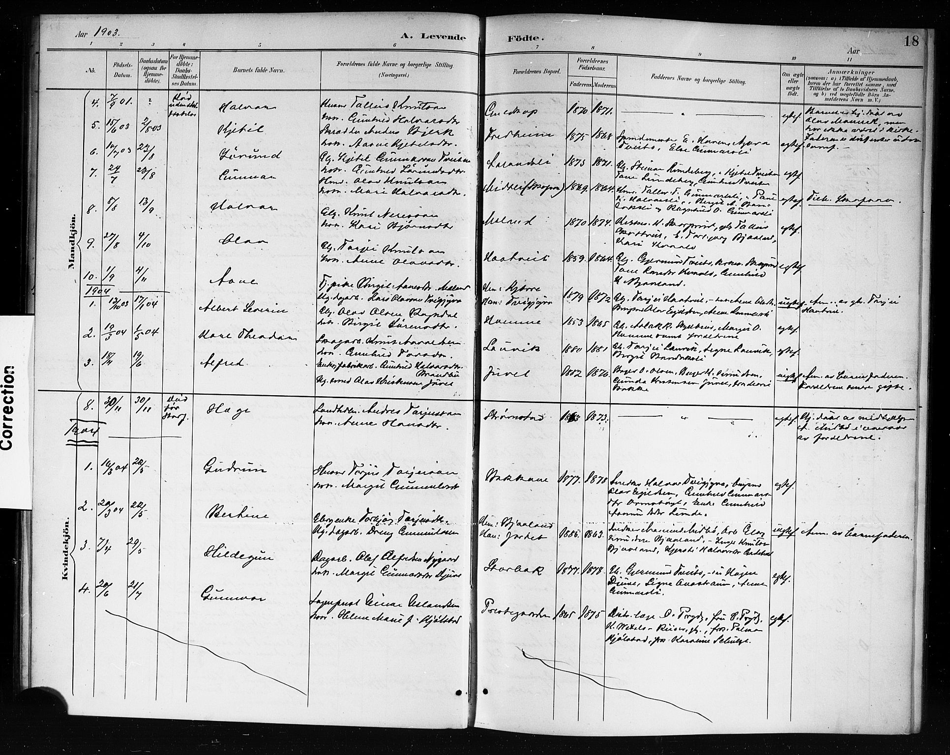 Lårdal kirkebøker, SAKO/A-284/G/Ga/L0003: Parish register (copy) no. I 3, 1891-1918, p. 18