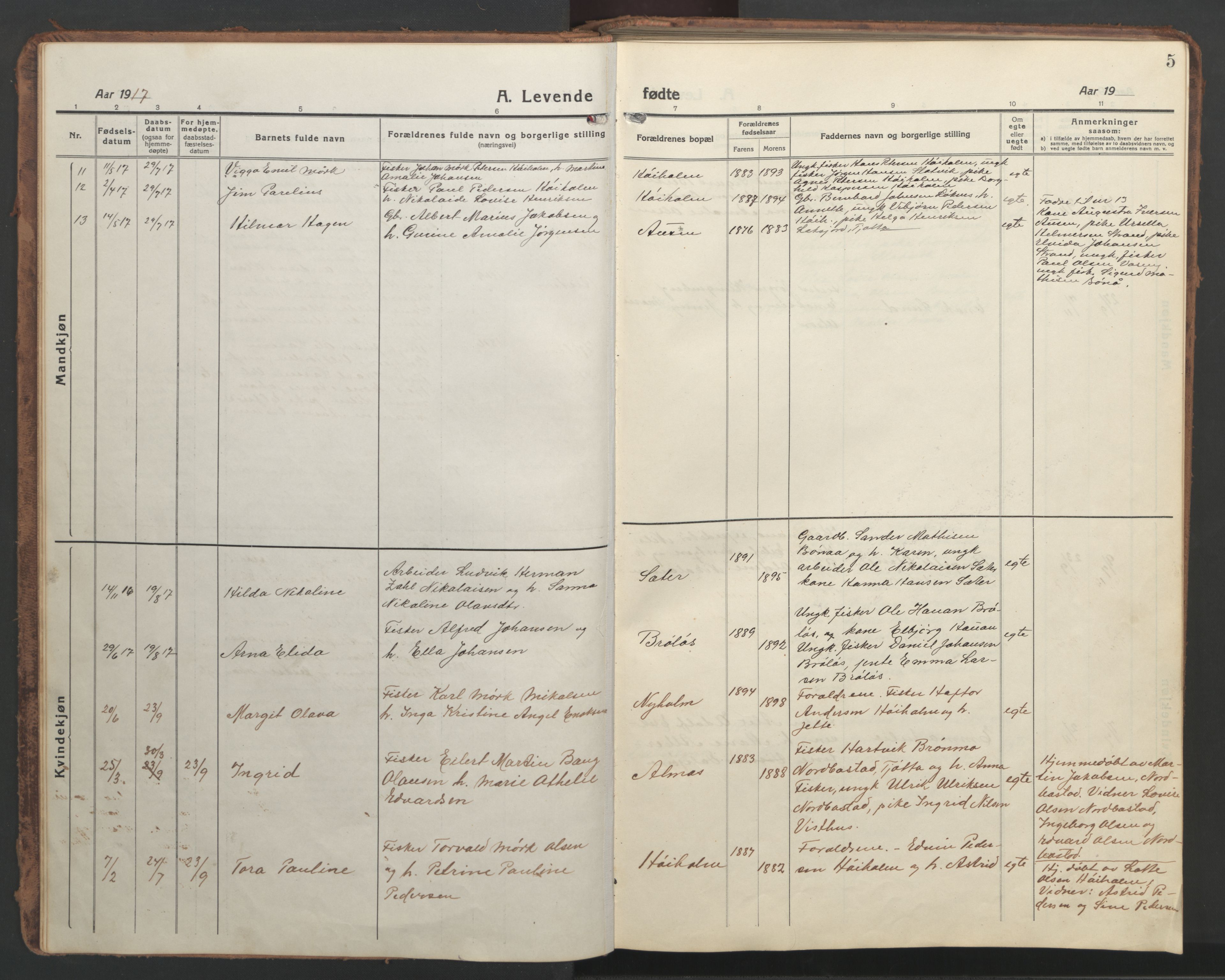 Ministerialprotokoller, klokkerbøker og fødselsregistre - Nordland, AV/SAT-A-1459/819/L0278: Parish register (copy) no. 819C04, 1917-1967, p. 5