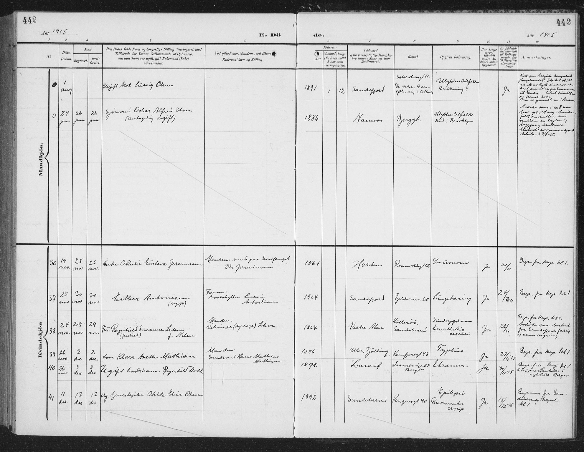 Sandefjord kirkebøker, AV/SAKO-A-315/G/Ga/L0003: Parish register (copy) no. 3, 1903-1920, p. 442