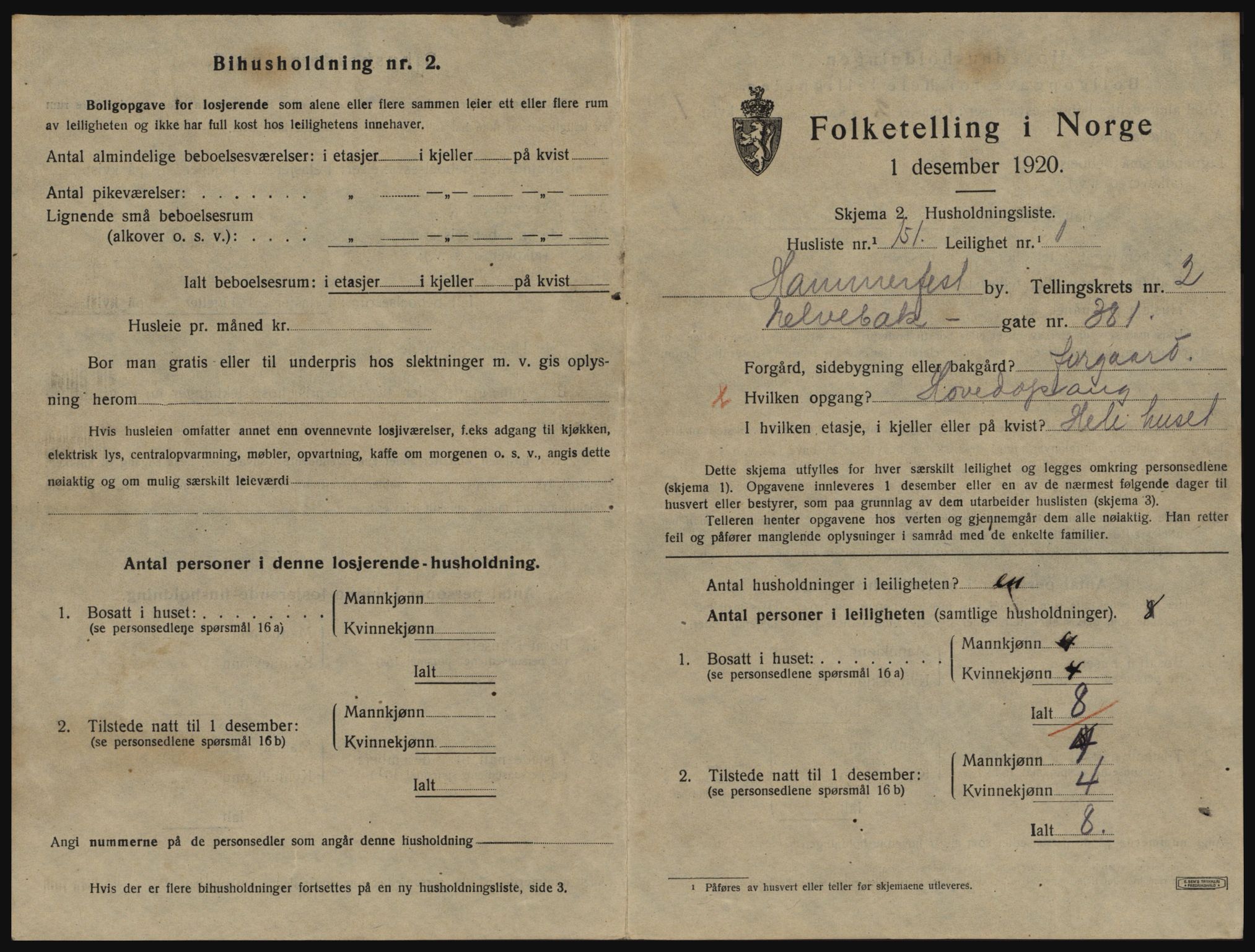 SATØ, 1920 census for Hammerfest, 1920, p. 2380