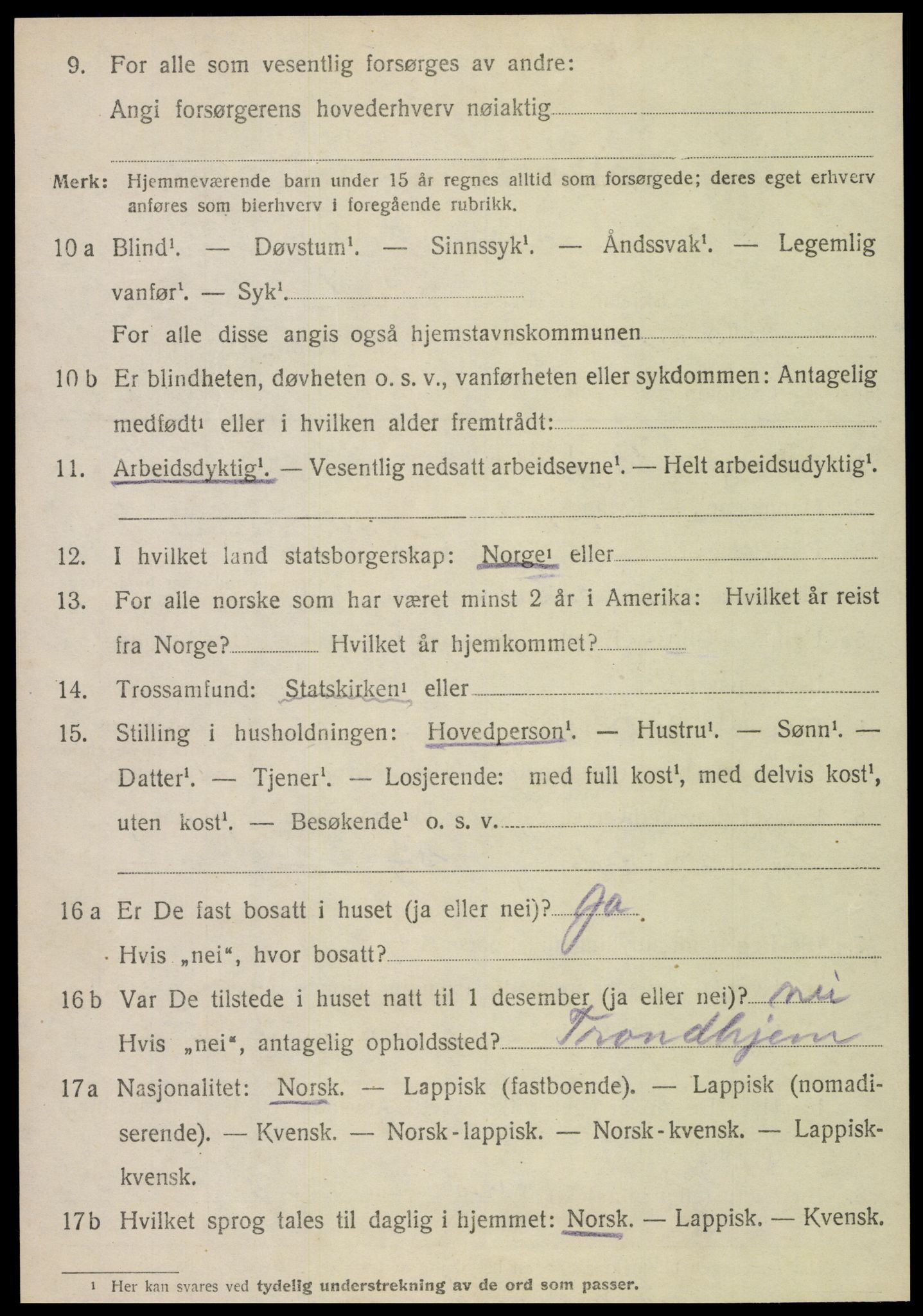 SAT, 1920 census for Fosnes, 1920, p. 1906