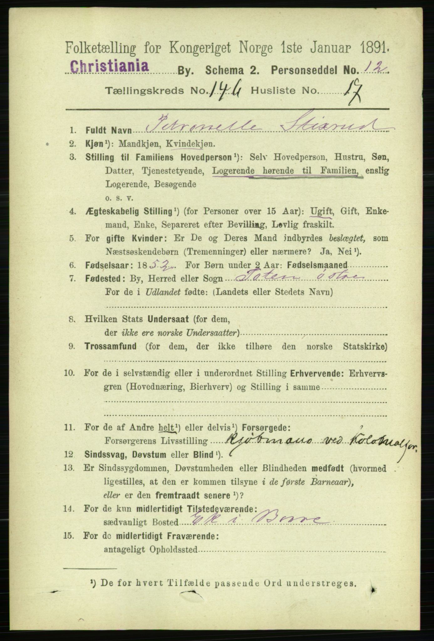 RA, 1891 census for 0301 Kristiania, 1891, p. 81515