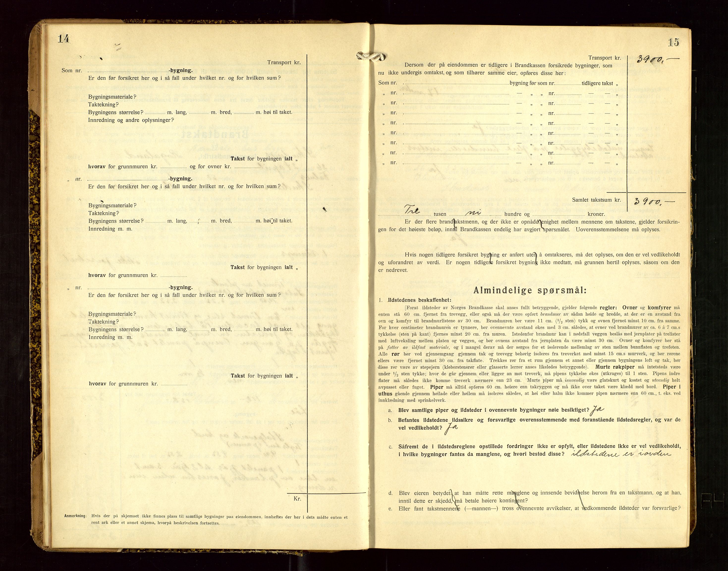 Skudenes lensmannskontor, SAST/A-100444/Gob/L0002: "Brandtakstprotokoll", 1925-1952, p. 14-15