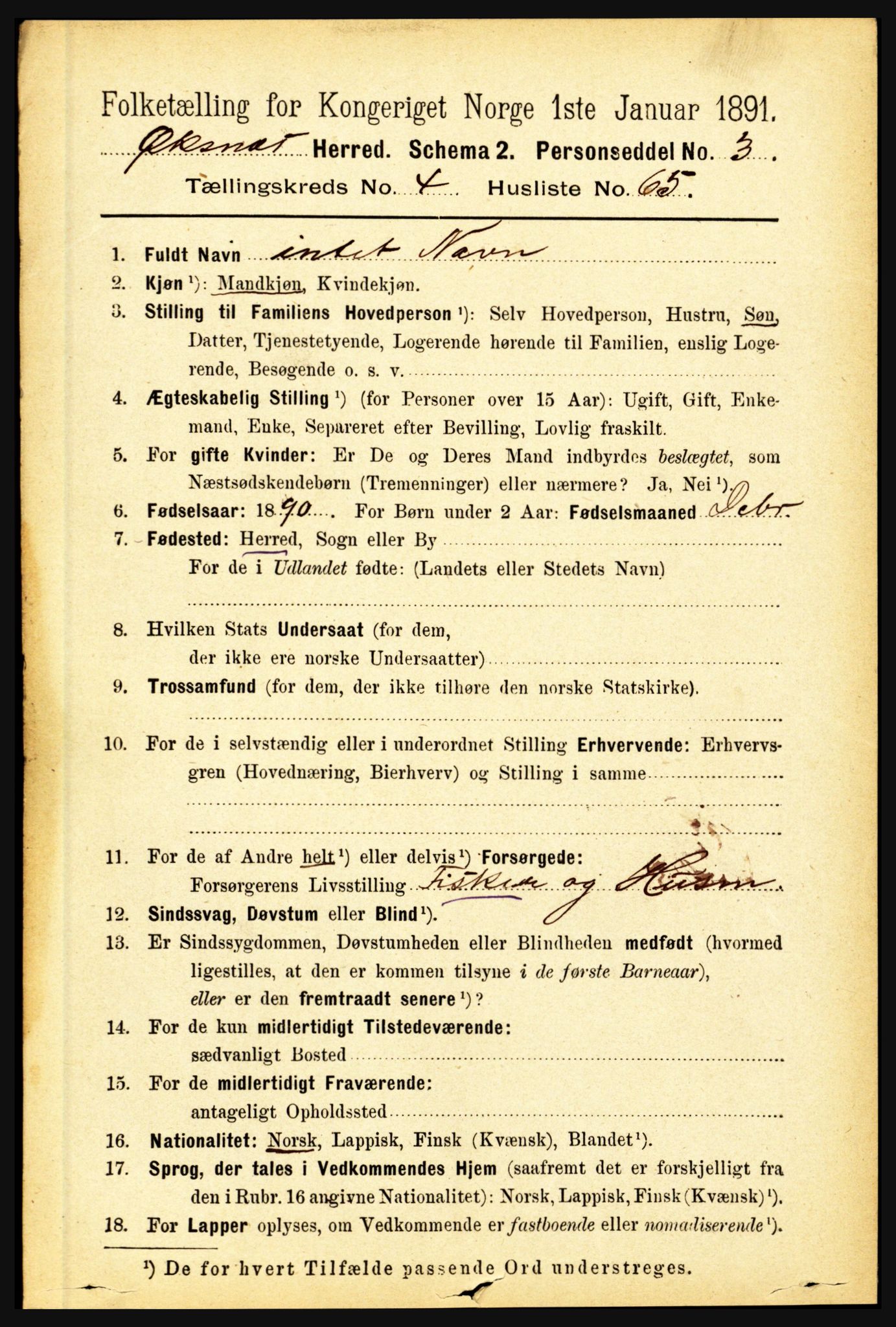 RA, 1891 census for 1868 Øksnes, 1891, p. 2163