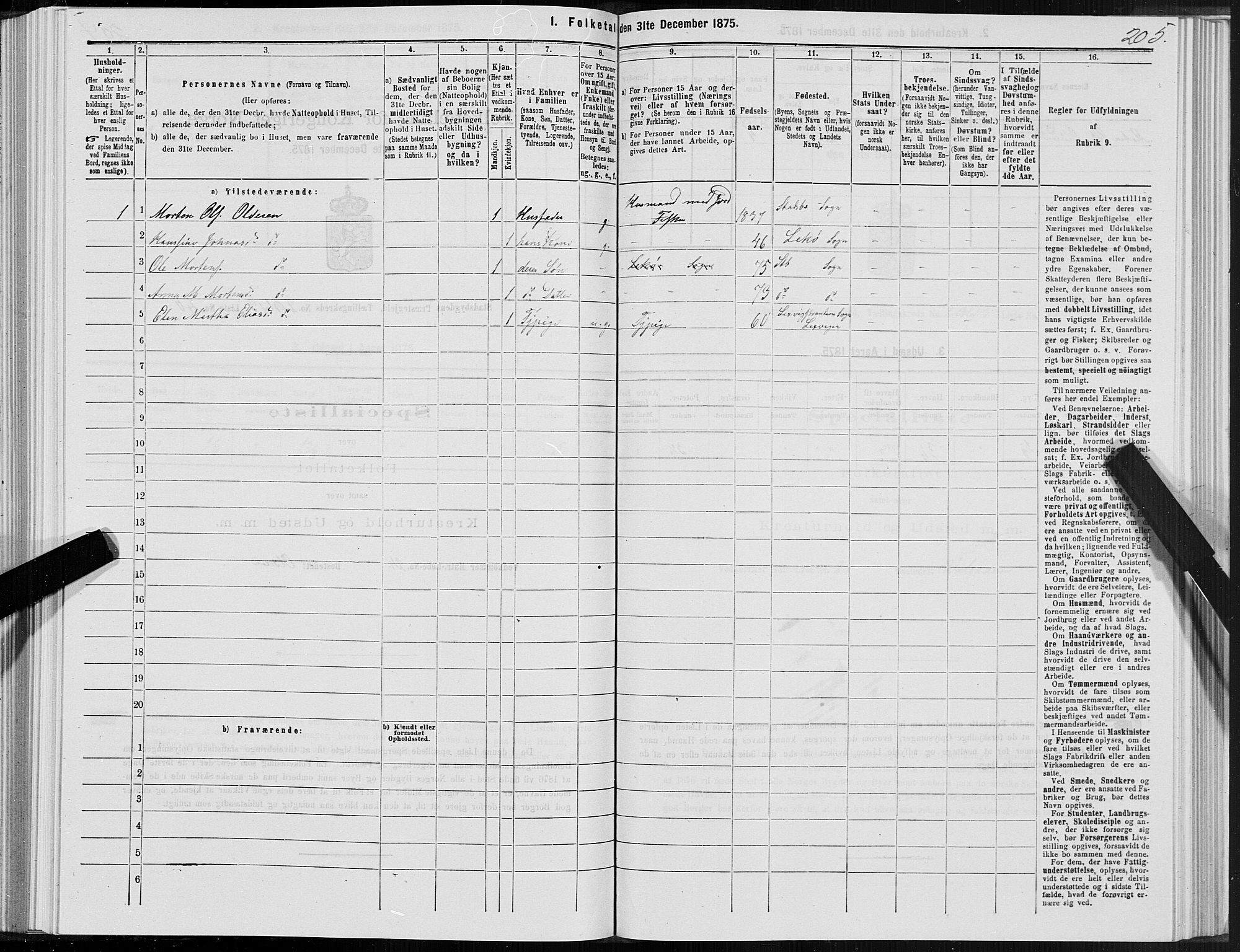 SAT, 1875 census for 1625P Stadsbygd, 1875, p. 1205