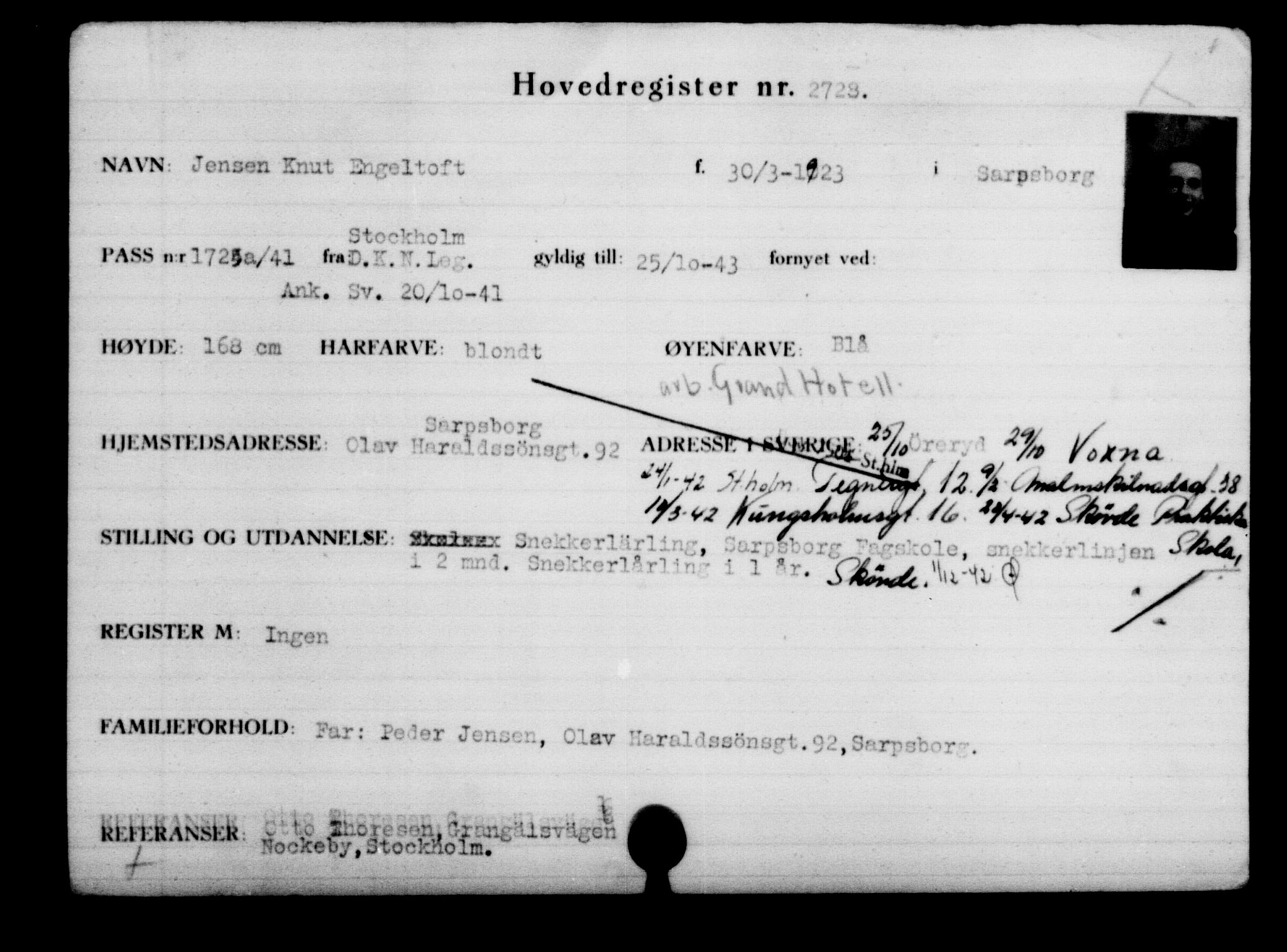 Den Kgl. Norske Legasjons Flyktningskontor, RA/S-6753/V/Va/L0003: Kjesäterkartoteket.  Flyktningenr. 2001-3495, 1940-1945, p. 1111