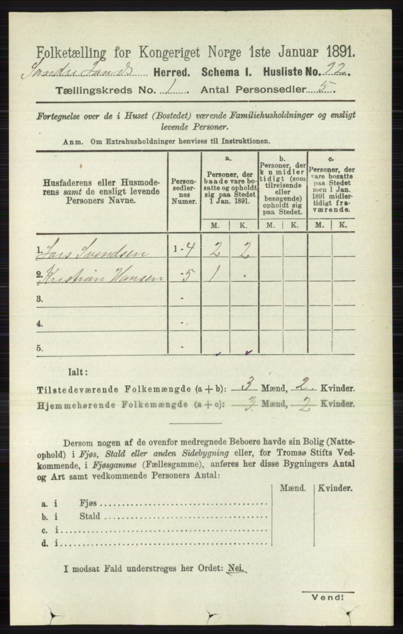 RA, 1891 census for 0536 Søndre Land, 1891, p. 119