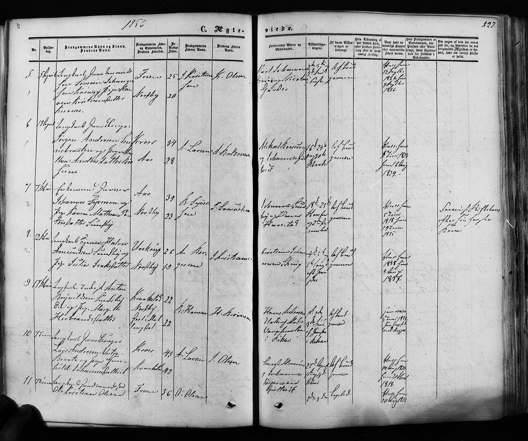 Ås prestekontor Kirkebøker, SAO/A-10894/F/Fa/L0007: Parish register (official) no. I 7, 1854-1870, p. 227