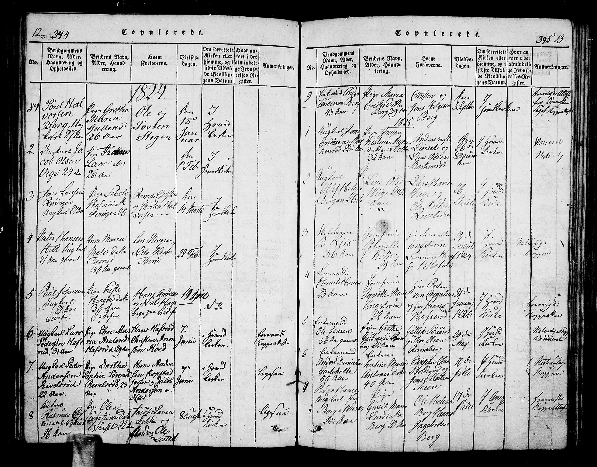 Hof kirkebøker, SAKO/A-64/F/Fa/L0004: Parish register (official) no. I 4, 1814-1843, p. 394-395