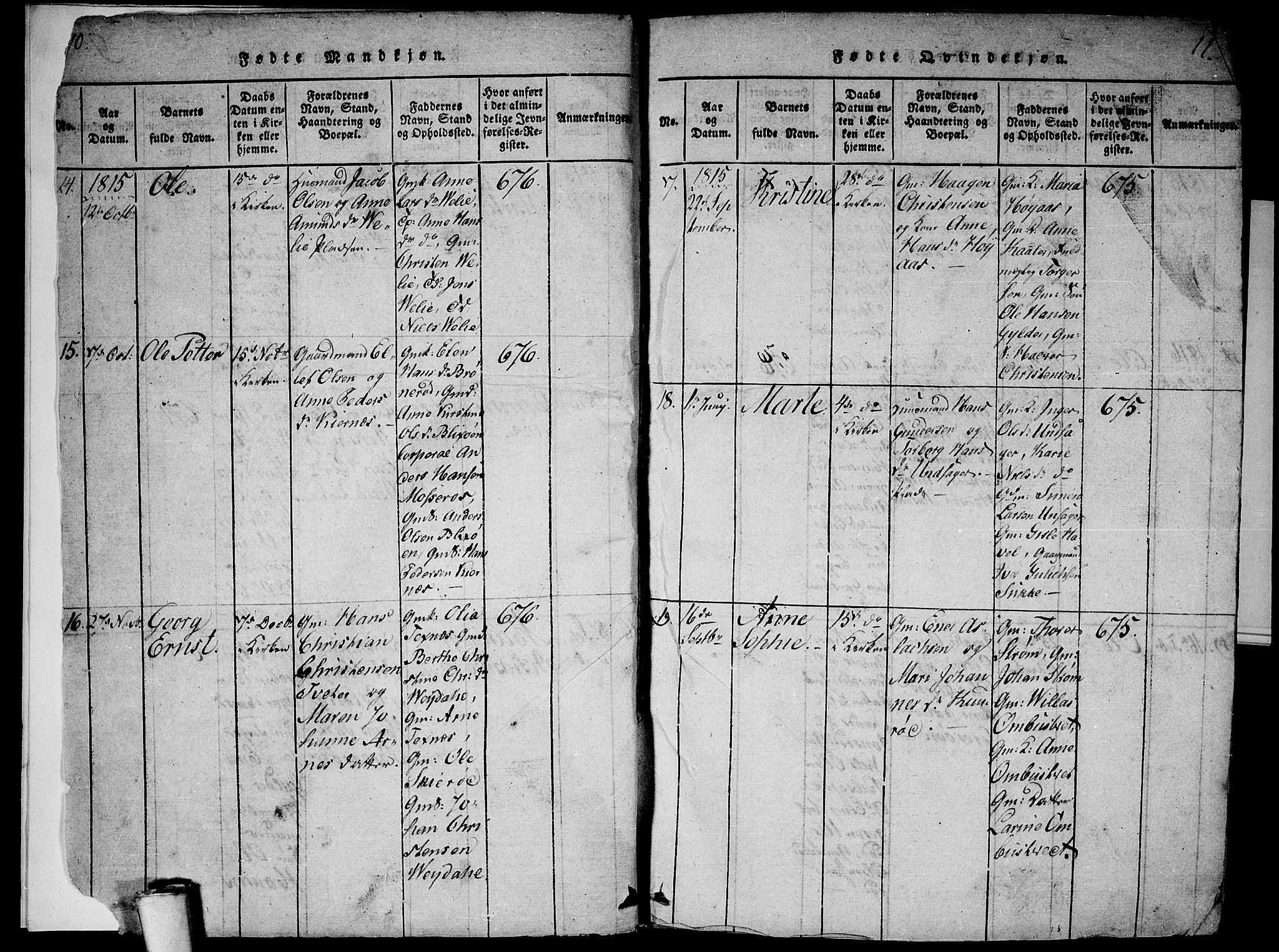 Våler prestekontor Kirkebøker, SAO/A-11083/G/Ga/L0001: Parish register (copy) no. I 1, 1815-1839, p. 10-11