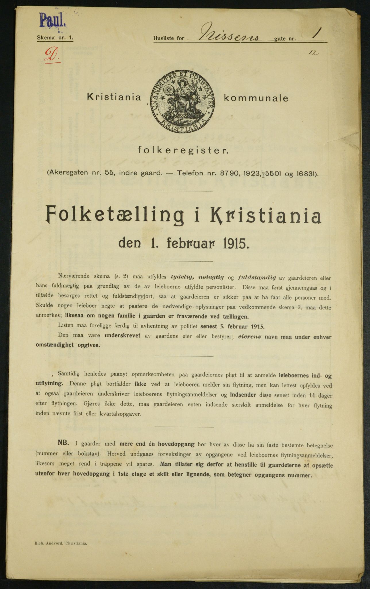 OBA, Municipal Census 1915 for Kristiania, 1915, p. 70567