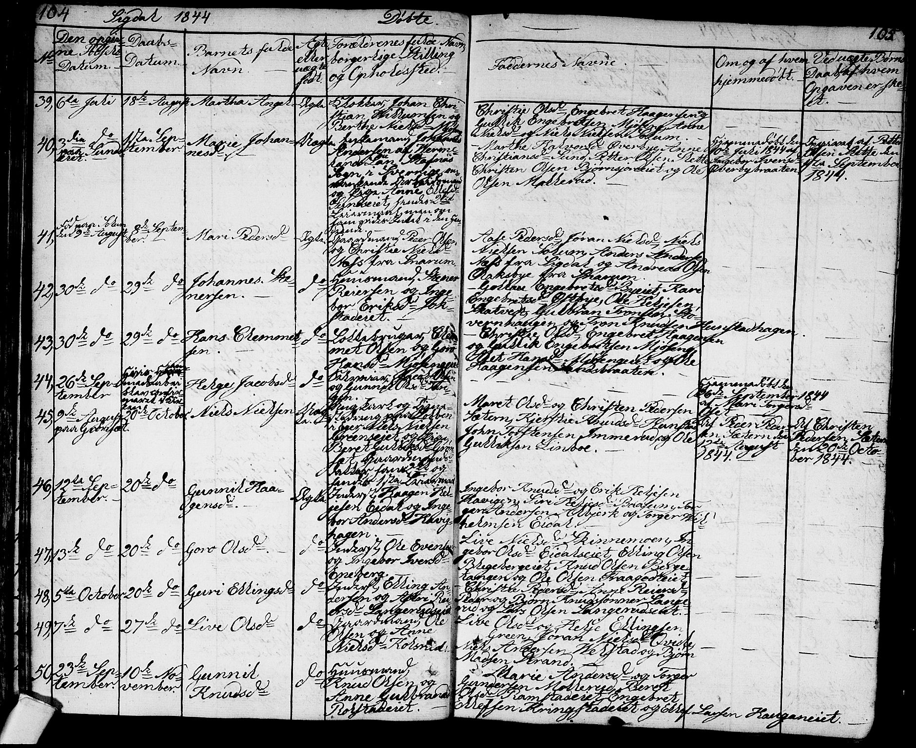 Sigdal kirkebøker, AV/SAKO-A-245/G/Ga/L0002: Parish register (copy) no. I 2, 1835-1856, p. 104-105