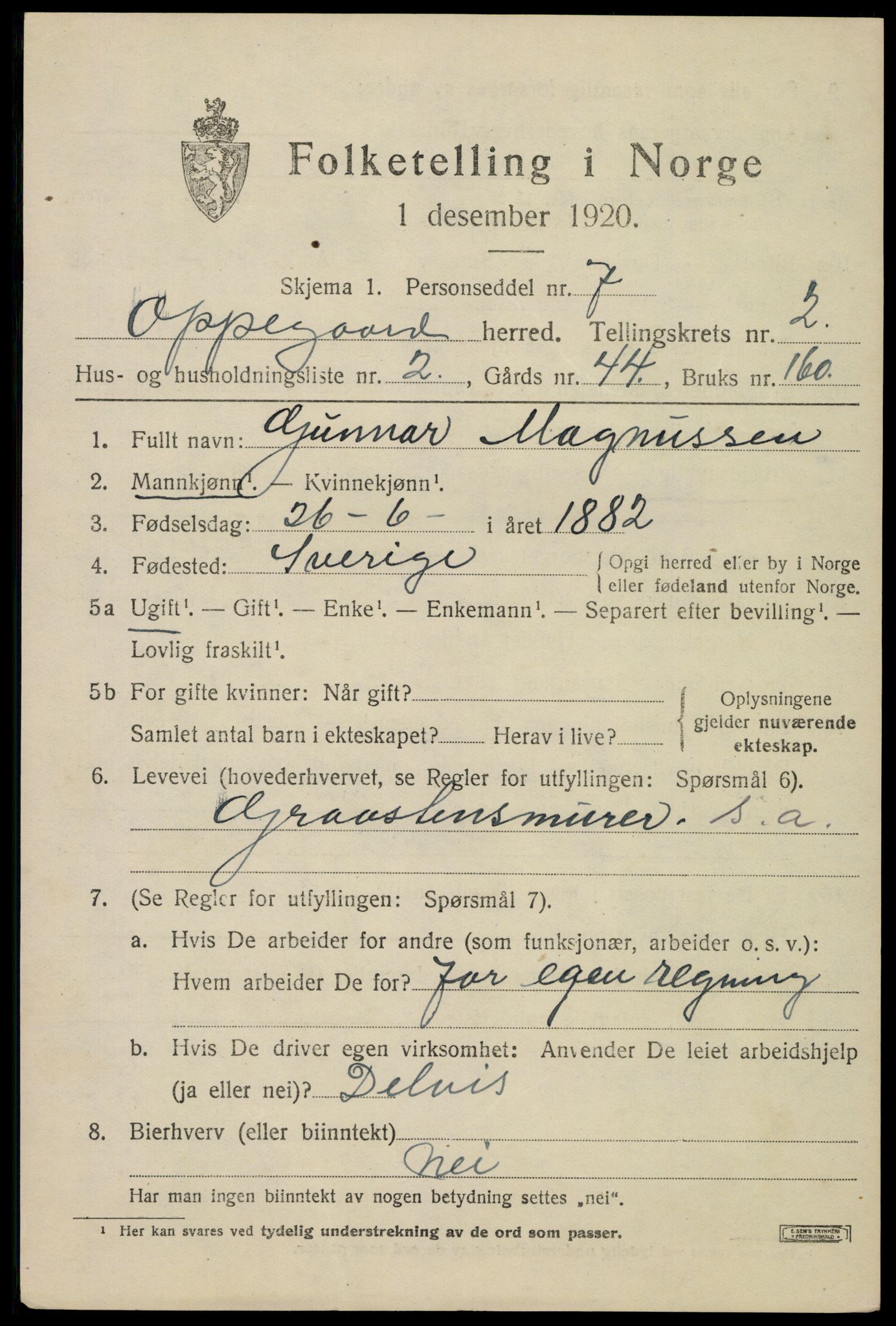 SAO, 1920 census for Oppegård, 1920, p. 1927
