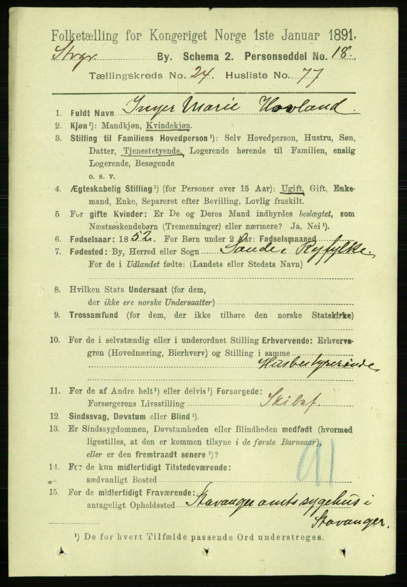 RA, 1891 census for 1103 Stavanger, 1891, p. 27267