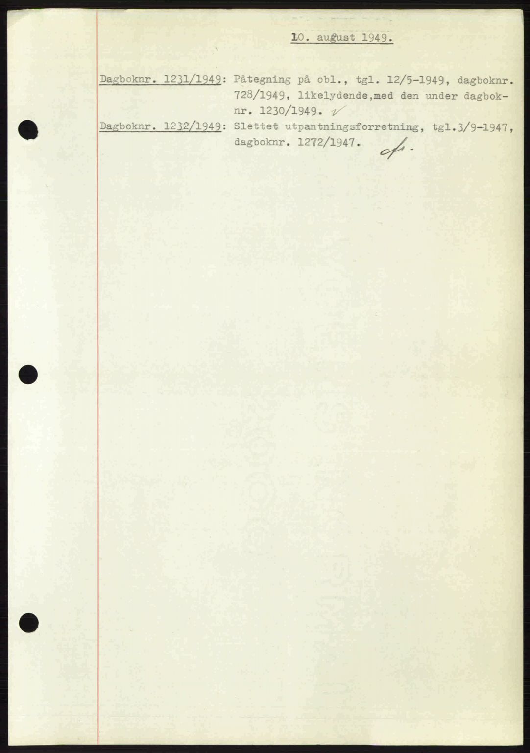 Nedenes sorenskriveri, SAK/1221-0006/G/Gb/Gba/L0061: Mortgage book no. A13, 1949-1949, Diary no: : 1231/1949