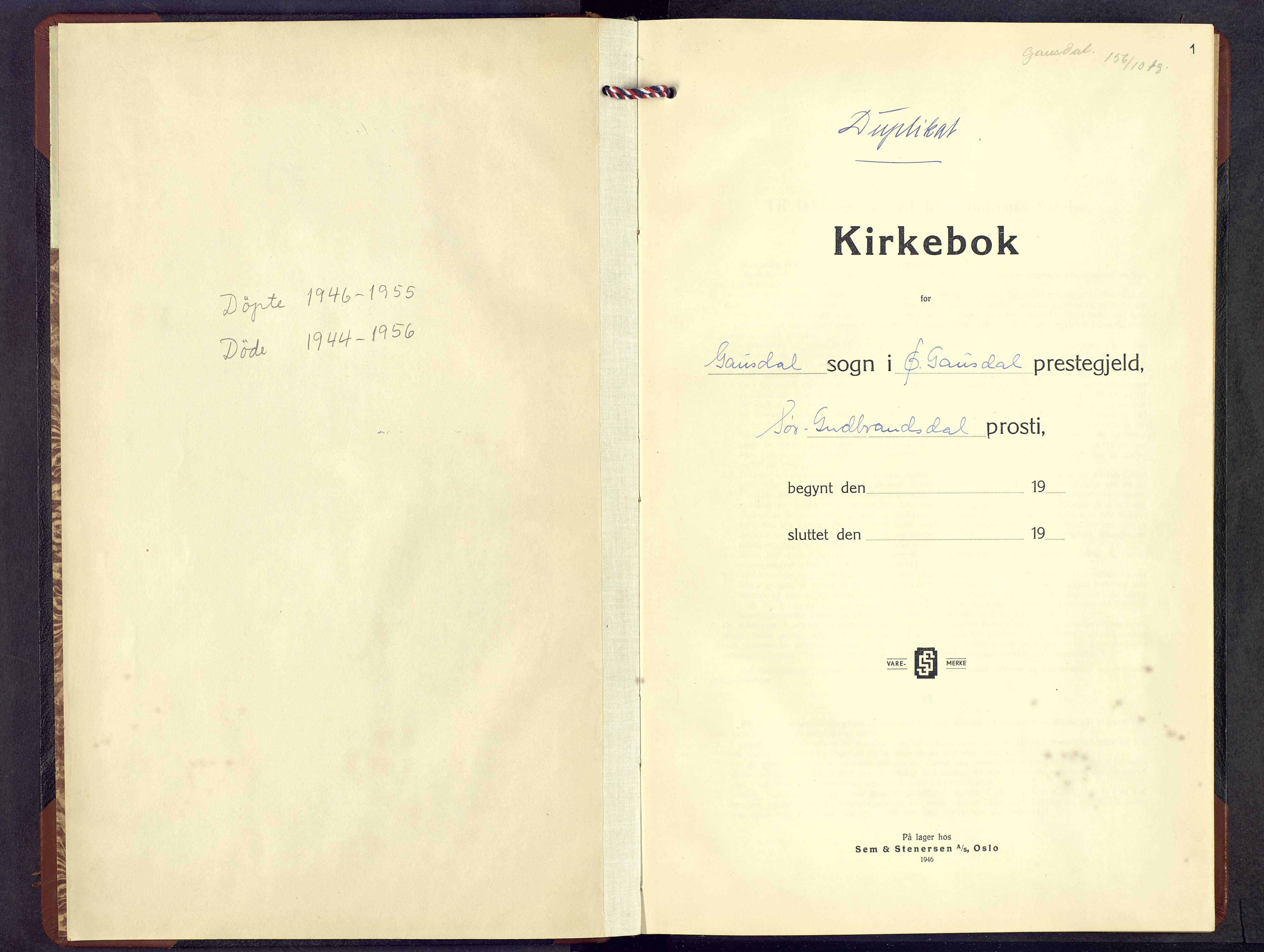 Østre Gausdal prestekontor, SAH/PREST-092/H/Ha/Hab/L0007: Parish register (copy) no. 7, 1944-1956, p. 1